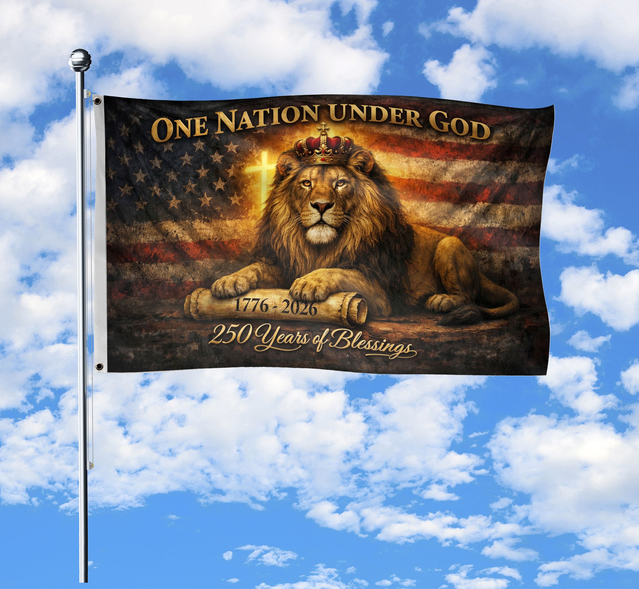 Lion of Judah American Heritage Flag - 250 Years of Blessings Patriotic Banner, One Nation Under God Double Sided 1776-2026 Flag