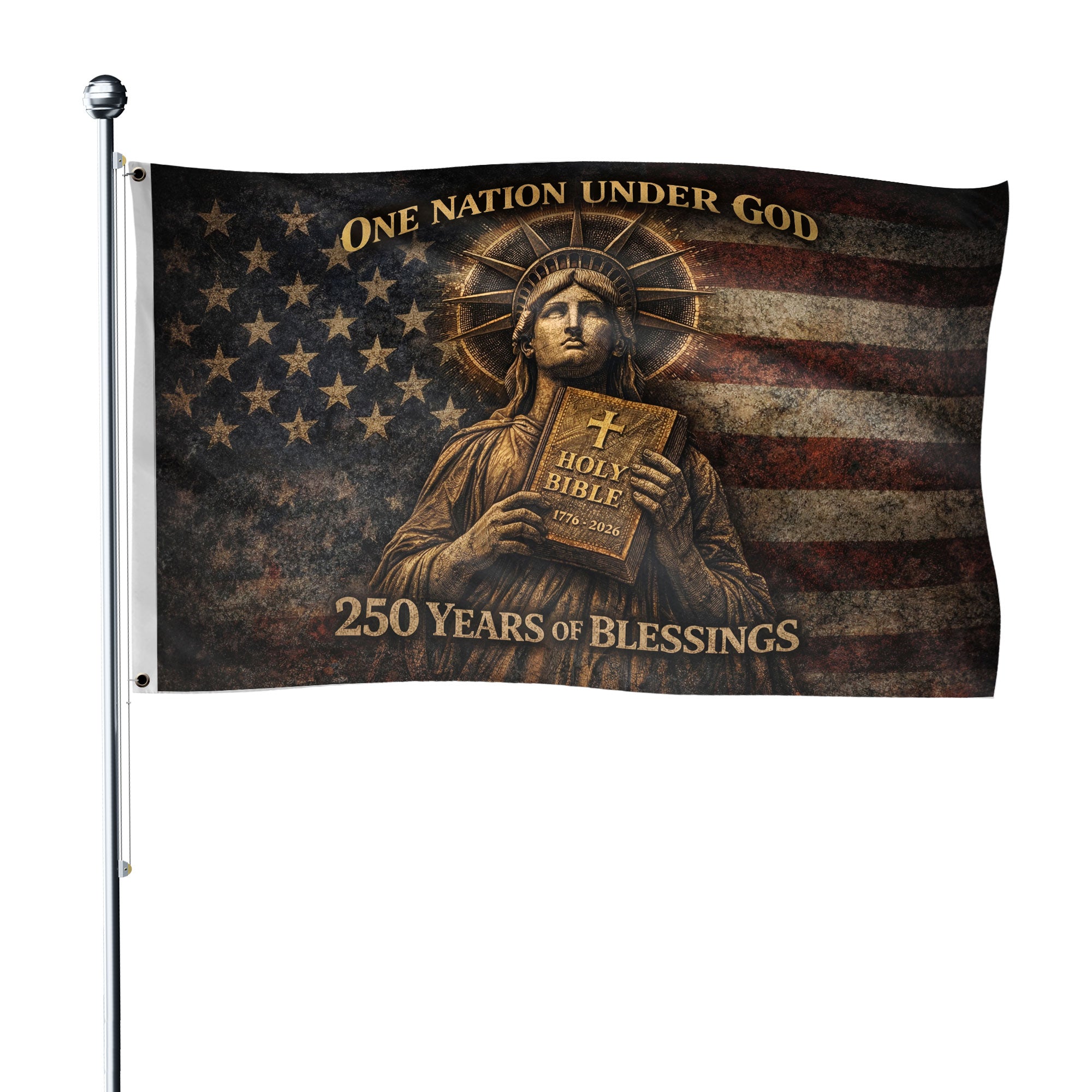 One Nation Under God America 250th Anniversary Flag - 250 Years of Blessings Holy Bible & Cross Banner, 1776-2026 Semiquincentennial Patriotic Double Sided Flag