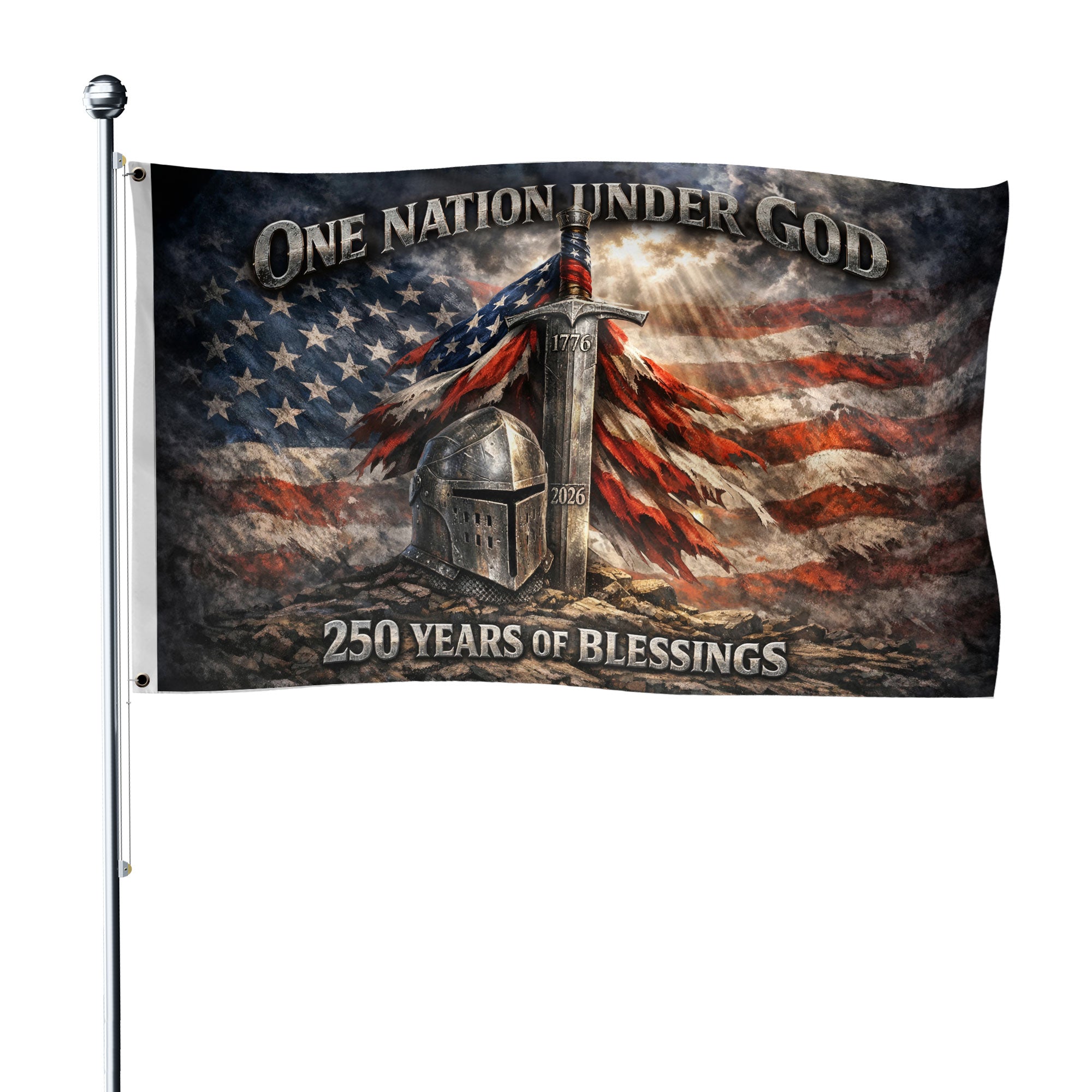 Christian Patriotic One Nation Under God USA 250th Birthday Flag - 250 Years of Blessings, Double Sided Semiquincentennial Garden Flag.