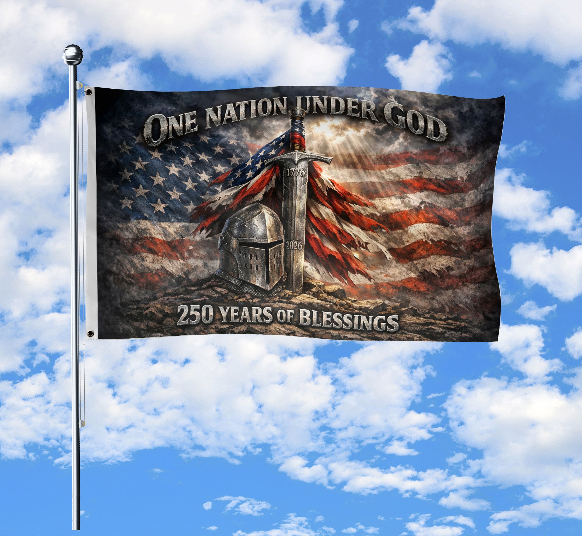 Christian Patriotic One Nation Under God USA 250th Birthday Flag - 250 Years of Blessings, Double Sided Flag