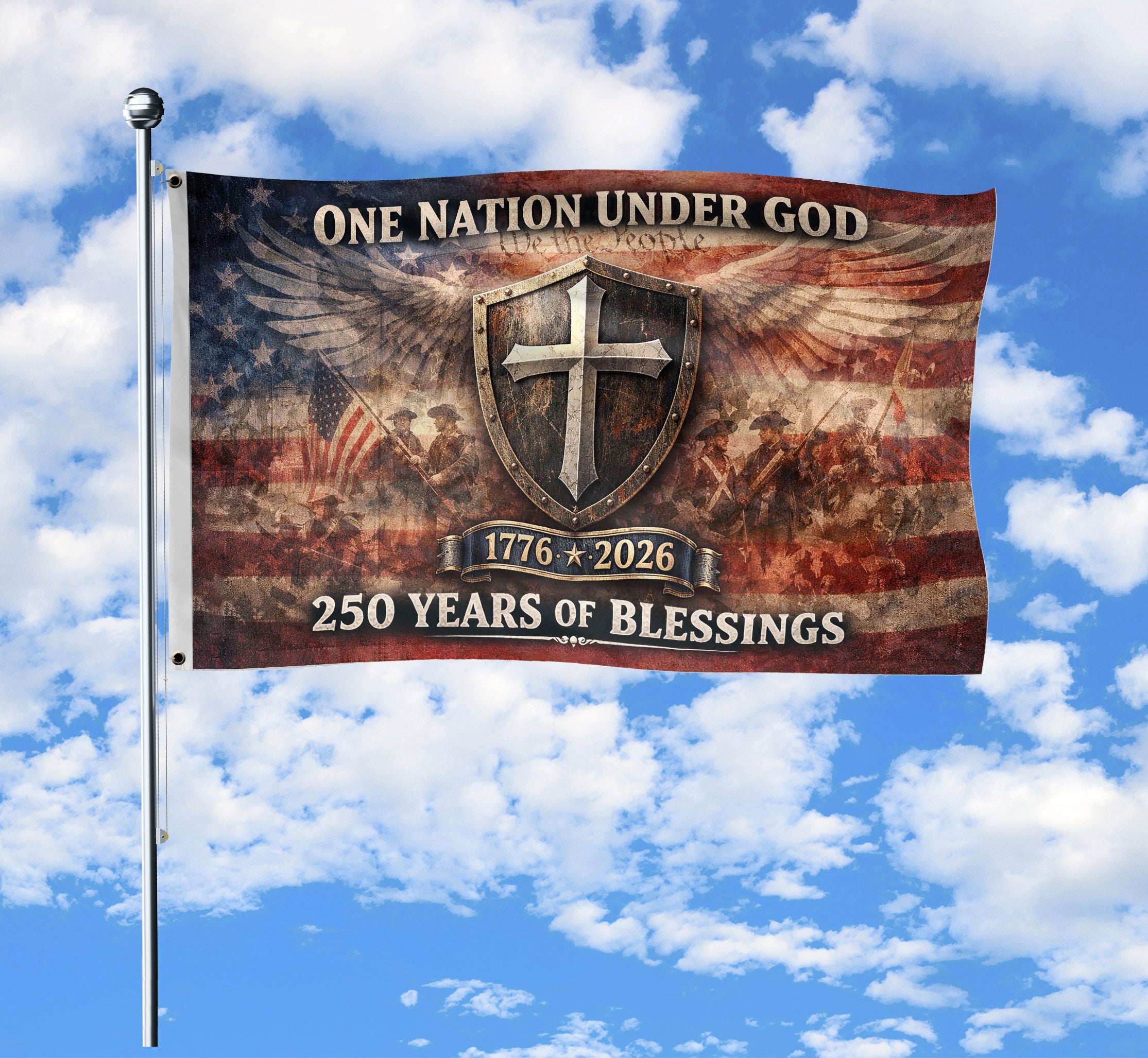 250 Years America Anniversary Flag, 1776-2026 Double Sided - Patriotic One Nation Under God House Banner