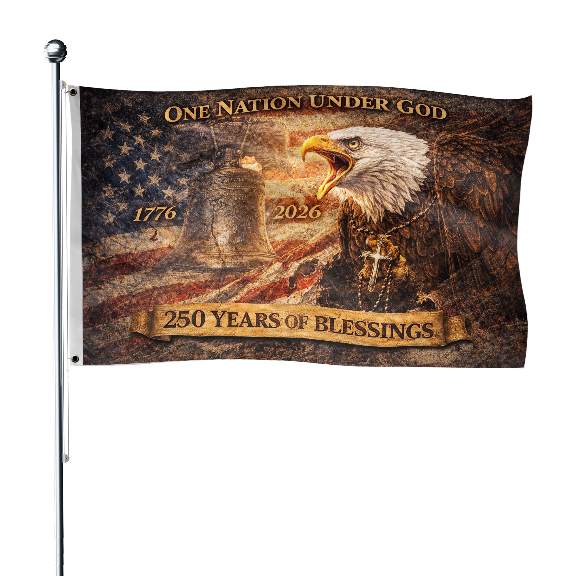 250 Years of Blessings USA Flag, Patriotic Eagle & Liberty Bell - 1776-2026 Semiquincentennial Double-Sided Banner