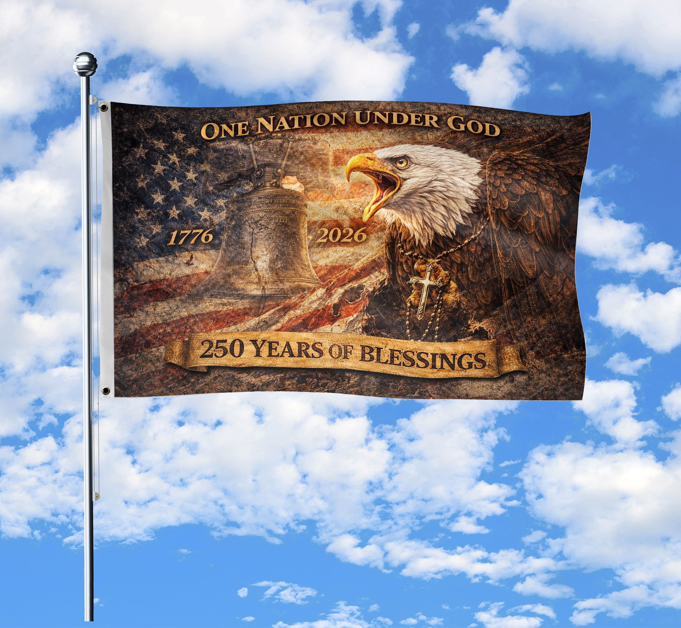 250 Years of Blessings USA Flag, Patriotic Eagle & Liberty Bell - 1776-2026 Double-Sided Banner