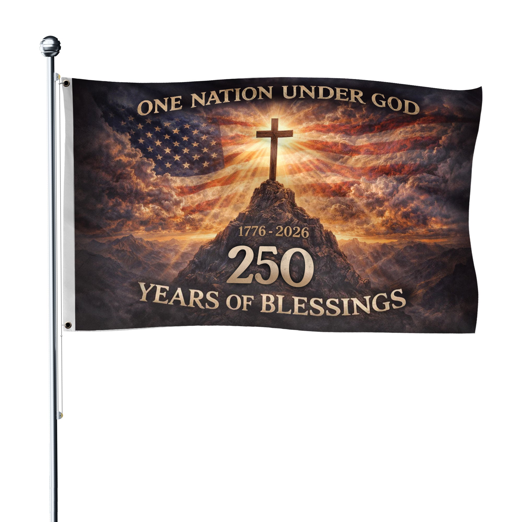 USA One Nation Under God 1776-2026 250th Anniversary Flag - Christian Patriotic 250 Years of Blessings Double-Sided House Flag