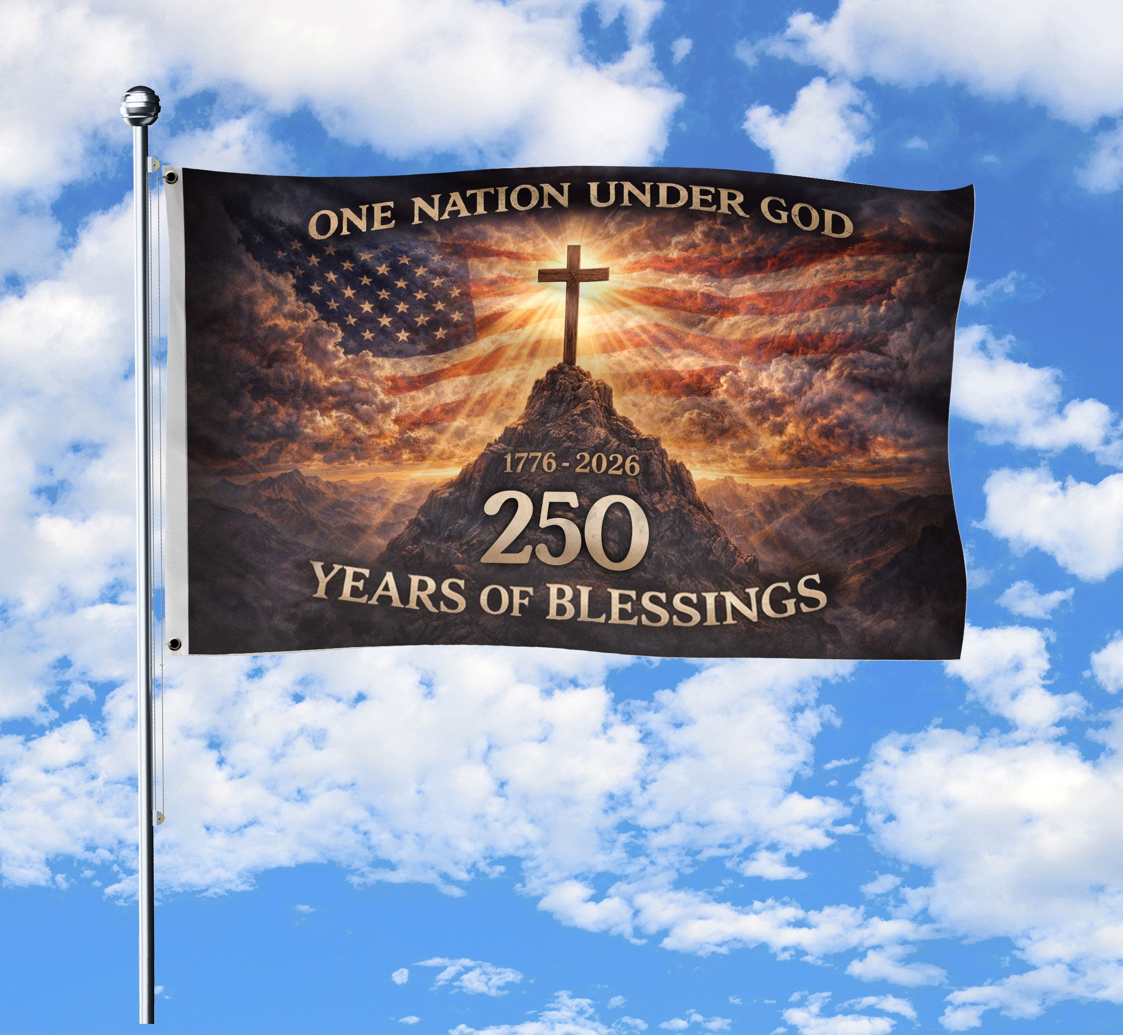 USA One Nation Under God 1776-2026 250th Anniversary Flag - Christian Patriotic 250 Years of Blessings Double-Sided House Flag