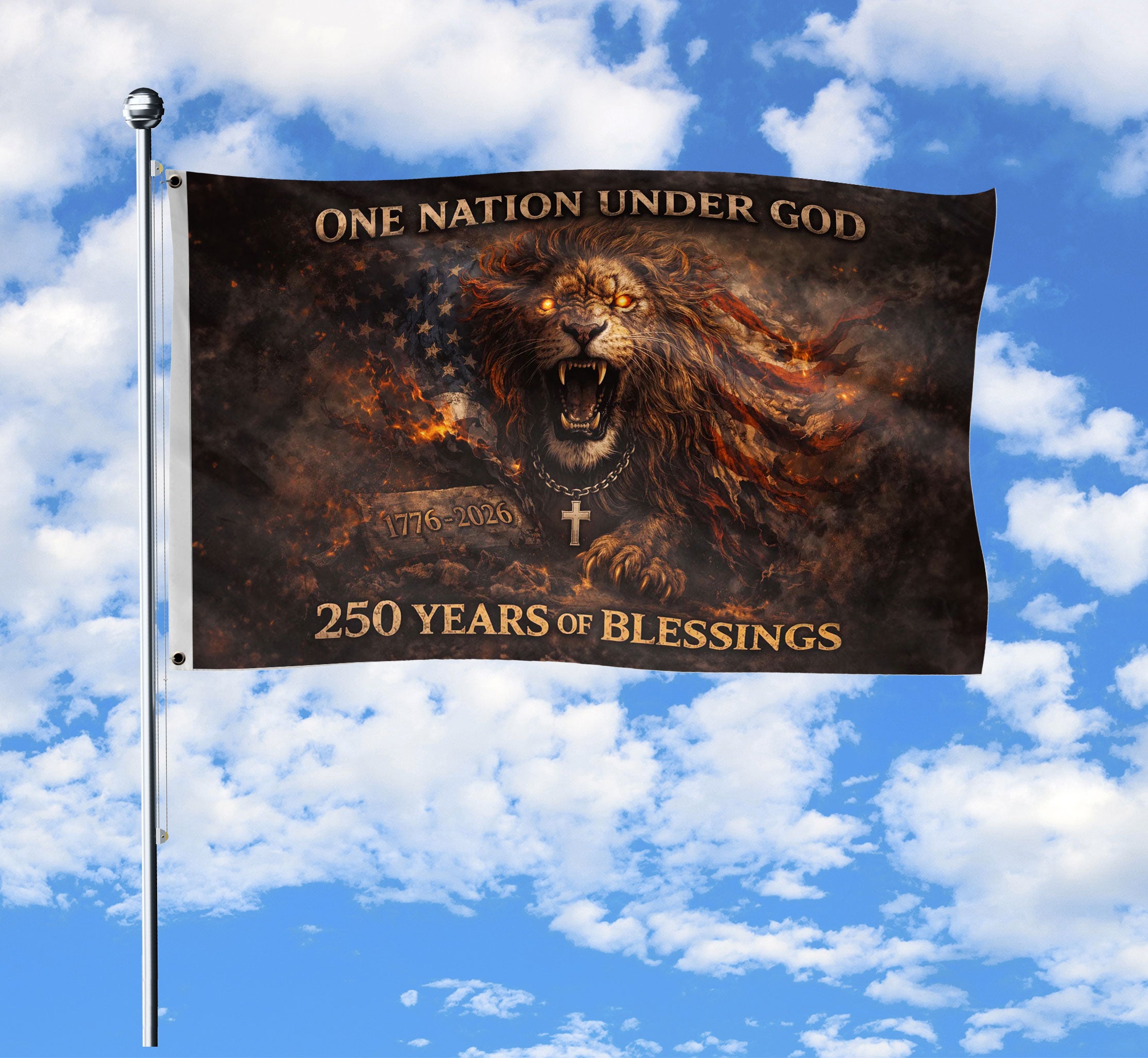 Christian Patriotic 250 Years of Blessings Double-Sided House Flag - Lion of Judah USA 250th Anniversary Flag, One Nation Under God 1776-2026
