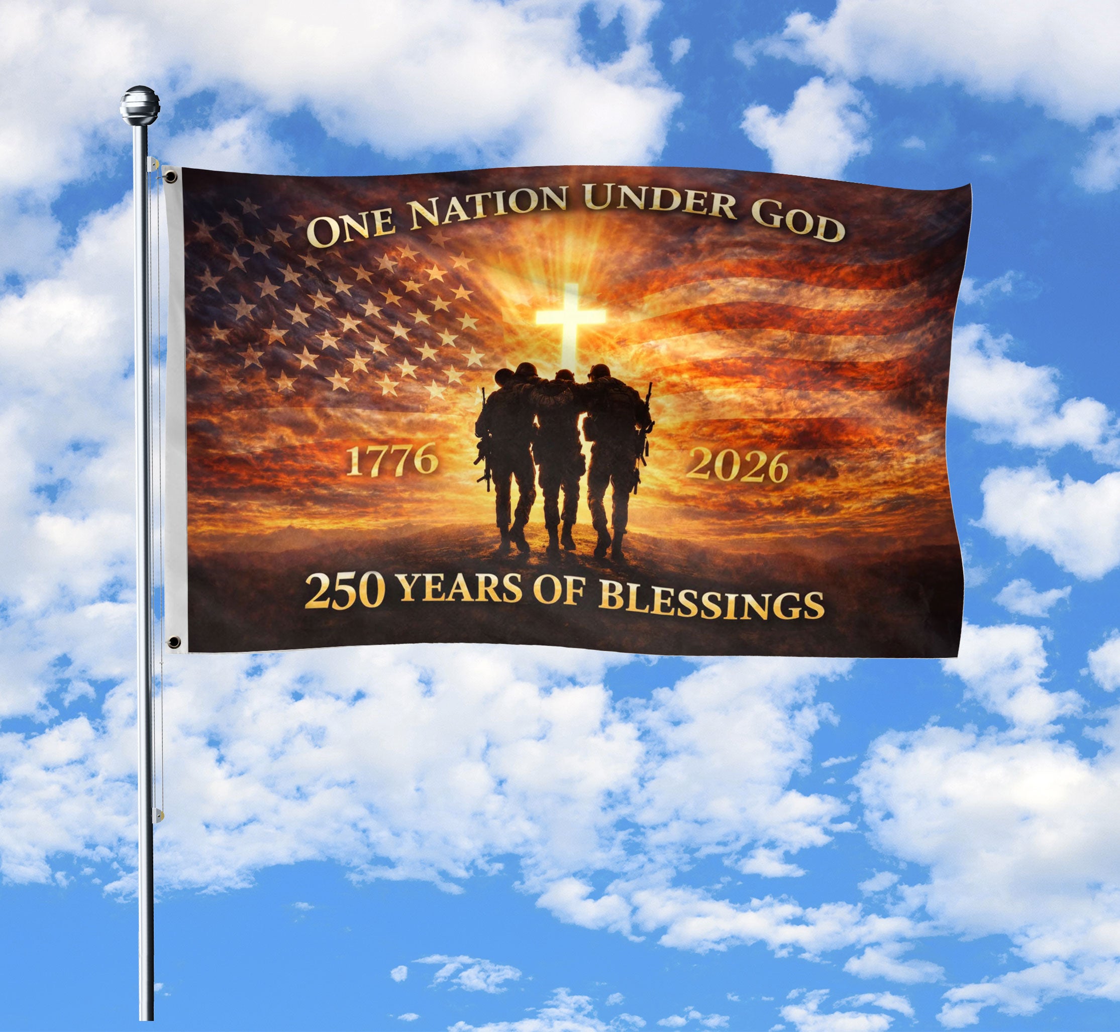 USA 250th Anniversary Flag 1776-2026 – One Nation Under God 250 Years Patriotic Double Sided House Banner