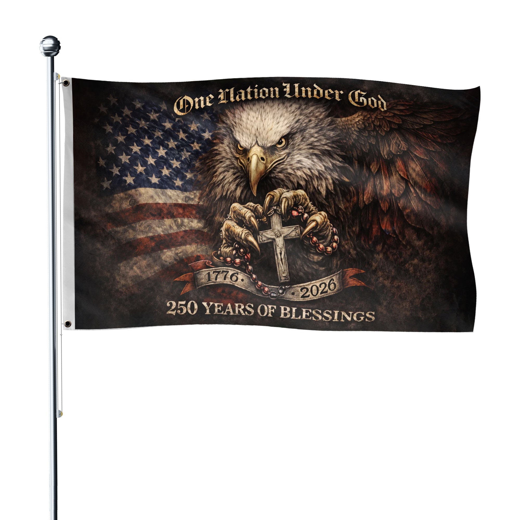 America 250th Anniversary 1776-2026 Semiquincentennial Christian Flag – One Nation Under God 250 Years of Blessings Double Sided House Flag