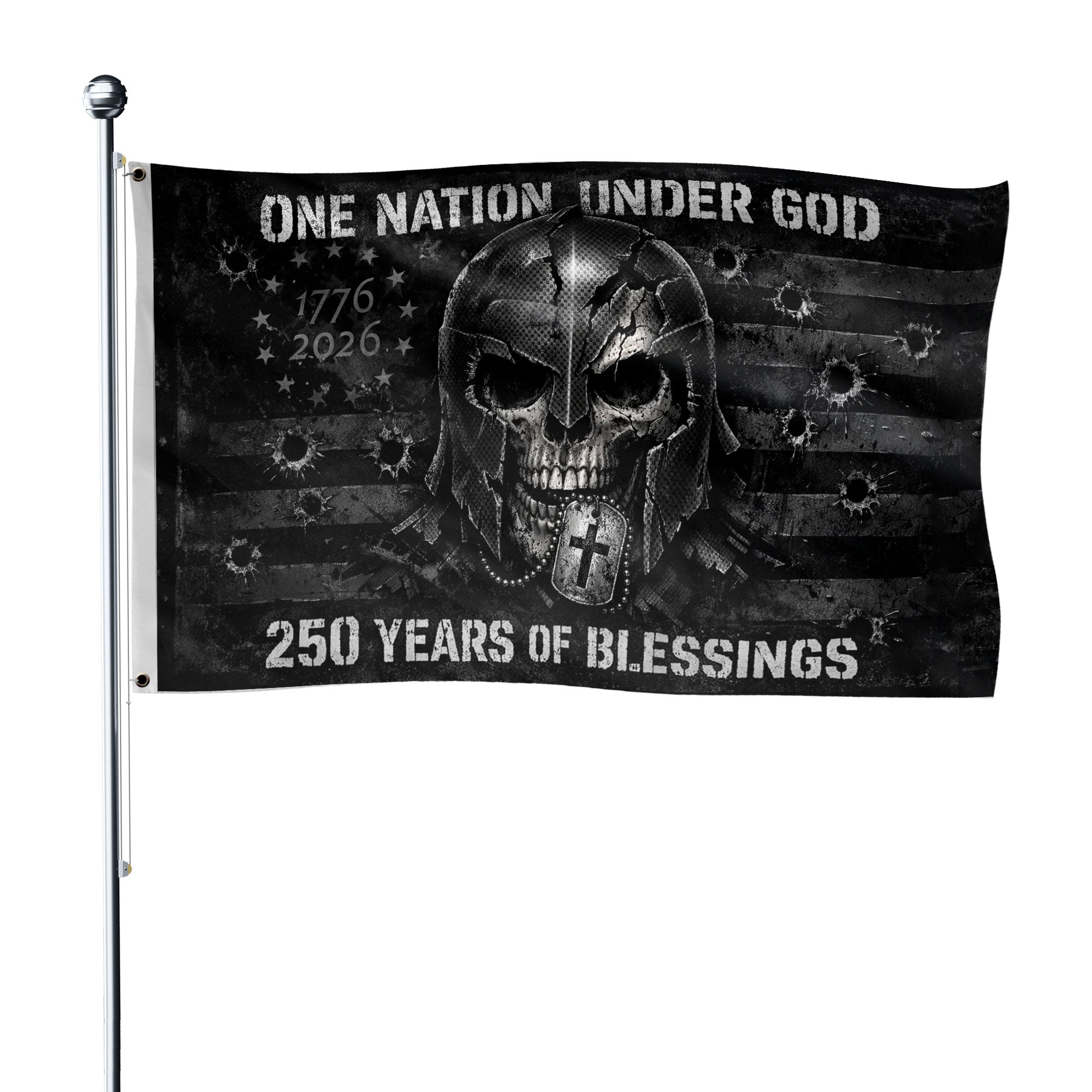USA 250th Anniversary 1776-2026 Semiquincentennial Tactical Flag – One Nation Under God Skull Patriotic Commemorative Flag