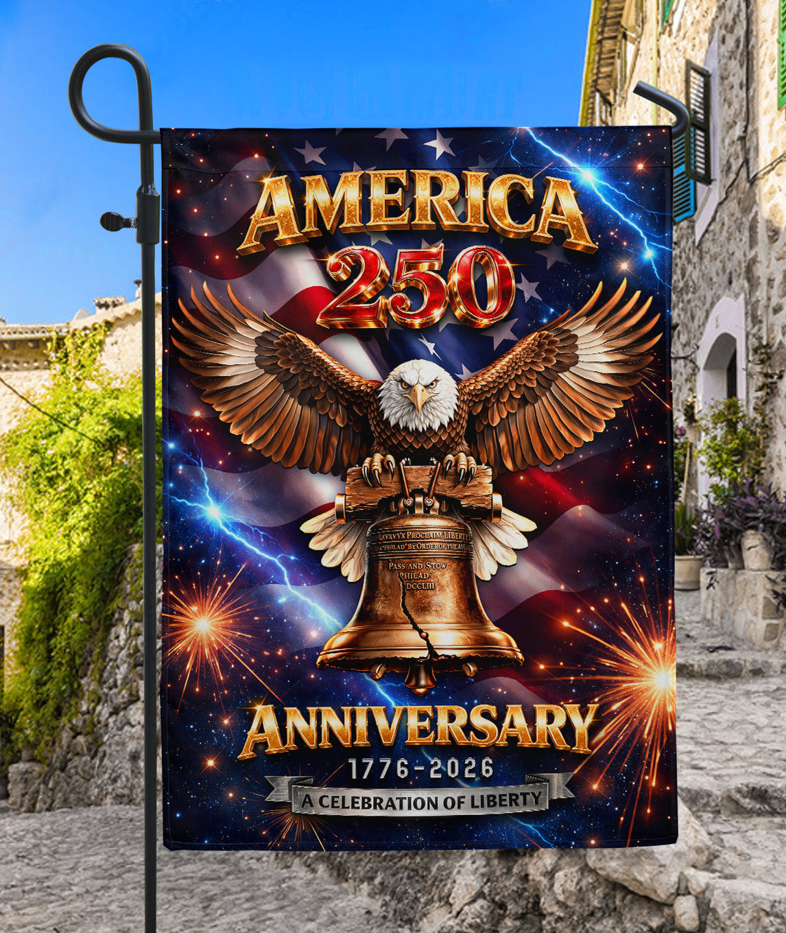 America 250th Anniversary 1776-2026 Garden Flag – Liberty Bell & Bald Eagle 250 Years of Freedom Double Sided Outdoor Banner