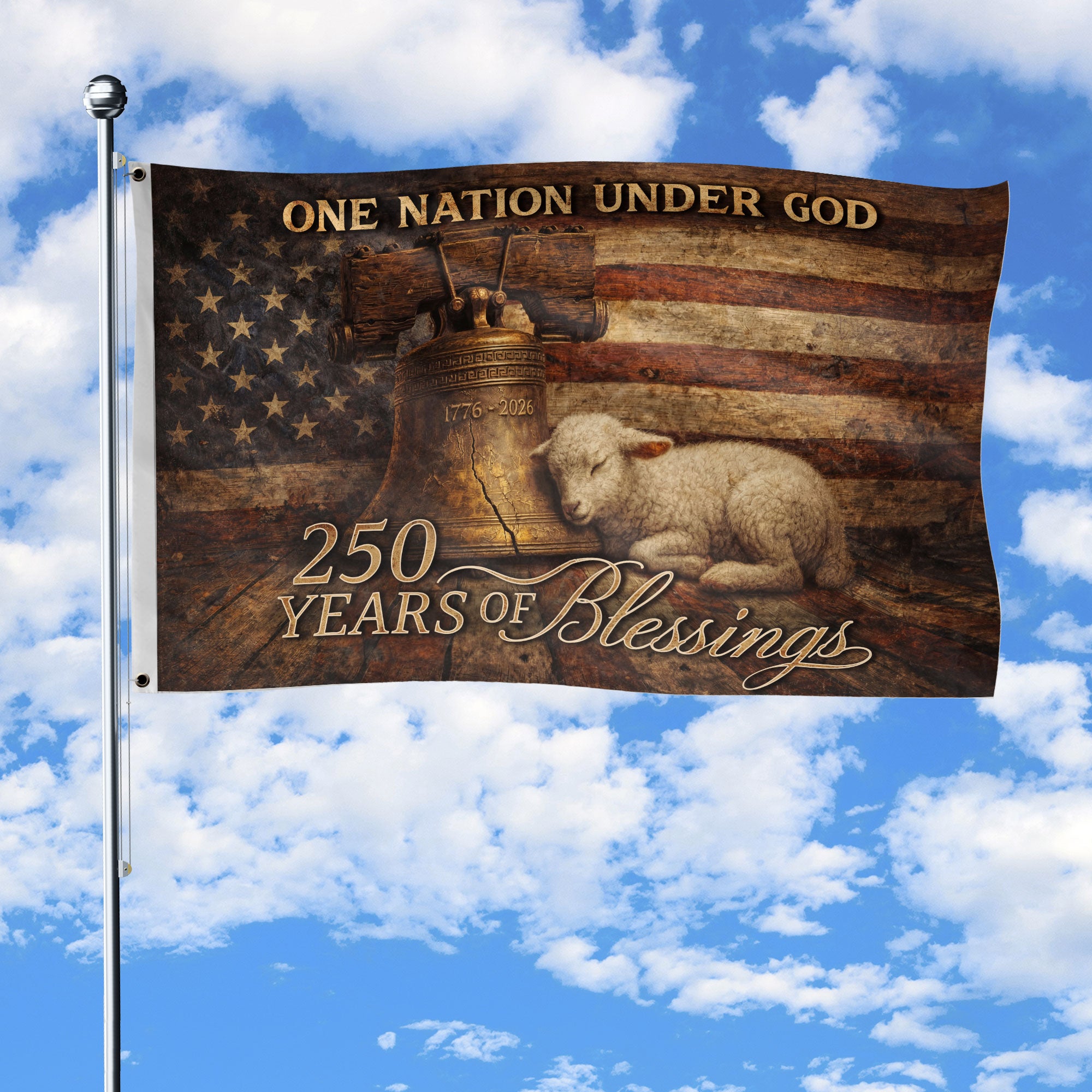 USA 250th Anniversary 1776-2026 Semiquincentennial Double-Sided Flag – One Nation Under God 250 Years of Blessings Liberty Bell Patriotic Banner