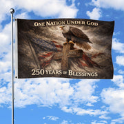 USA 250th Anniversary 1776-2026 Semiquincentennial Double-Sided House Flag – One Nation Under God 250 Years of Blessings Eagle Cross Decor
