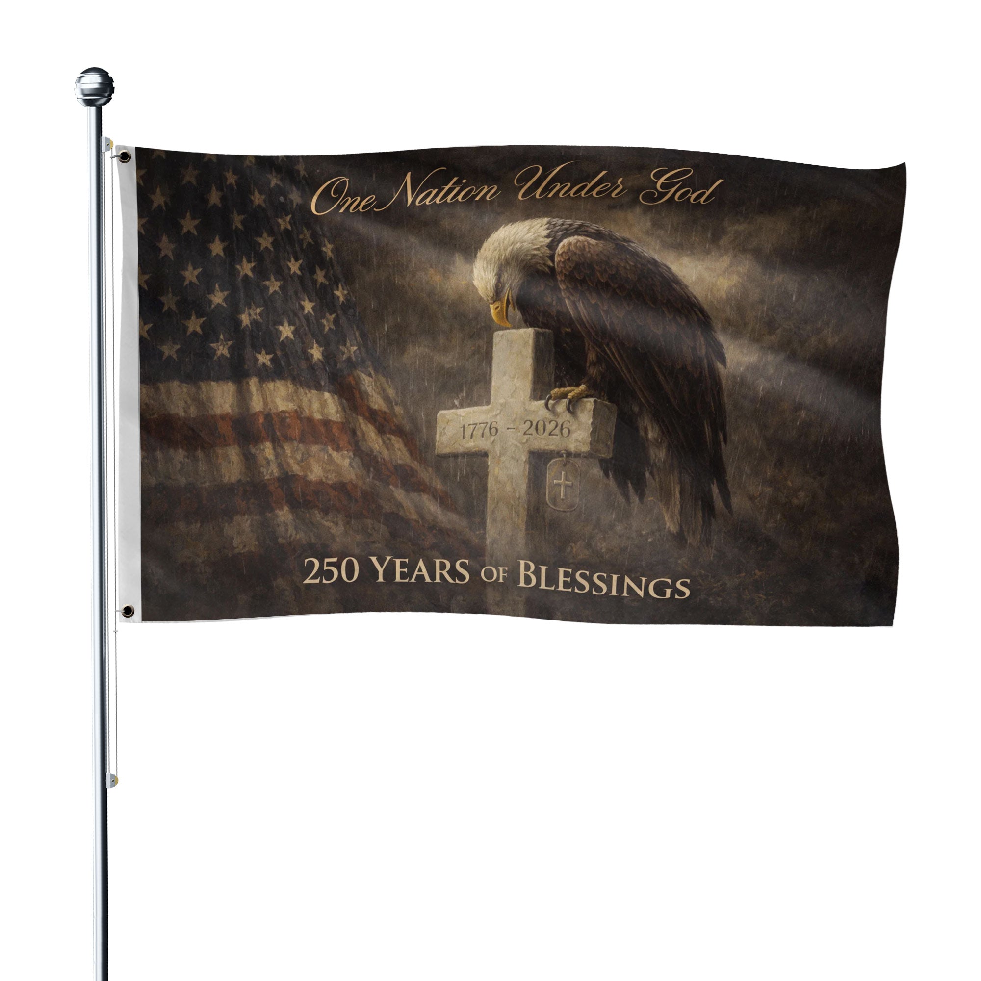 USA 250th Anniversary 1776-2026 Double Sided Flag – 250 Years of Blessings Bald Eagle Cross Patriotic Christian Decor