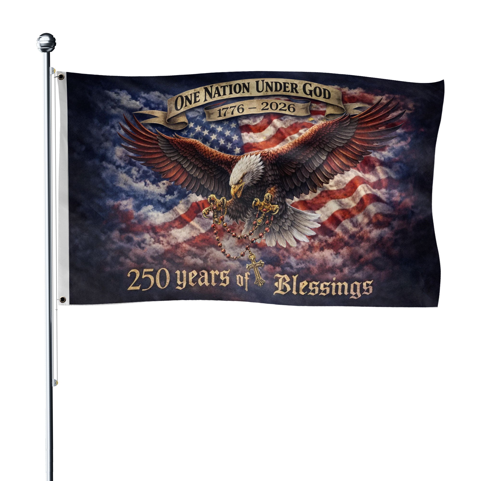 USA 250th Anniversary 1776-2026 Double Sided Flag – Flying Eagle 250 Years of Blessings One Nation Under God Decor