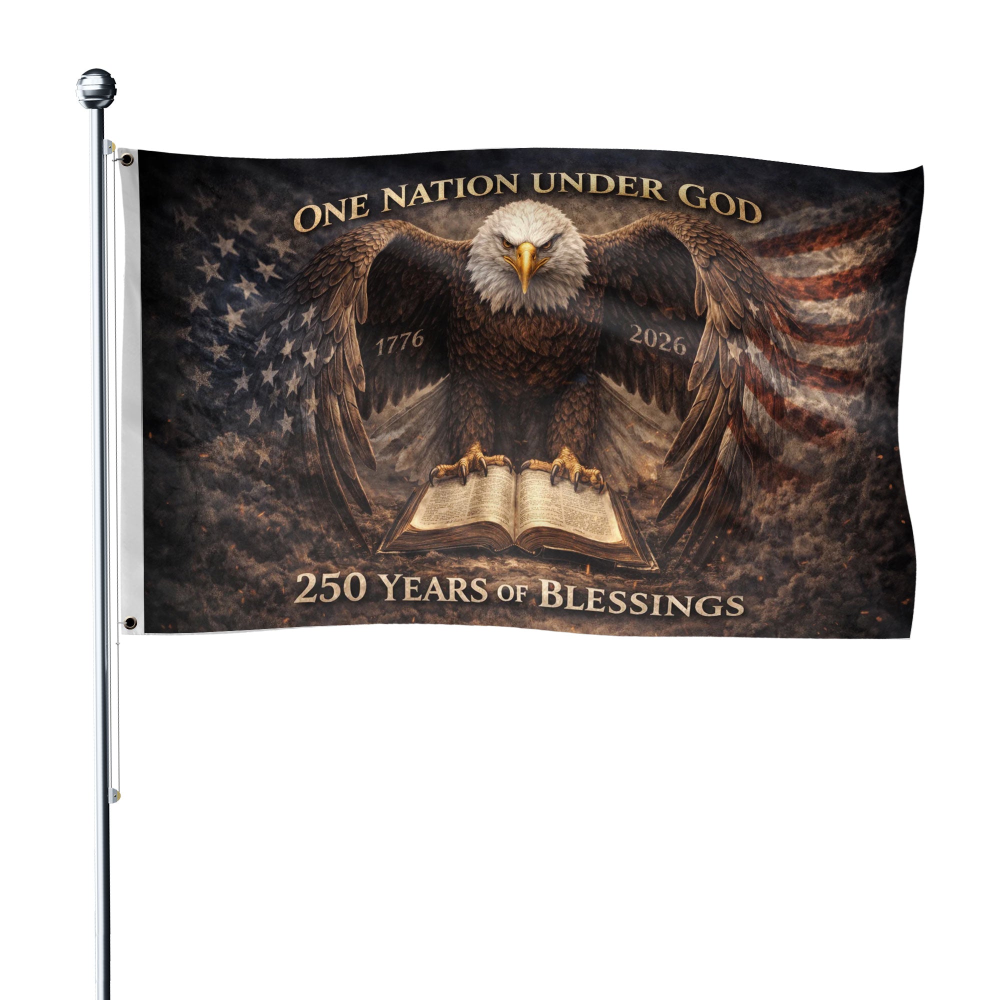 America 250th Anniversary 1776-2026 Double Sided Flag – Eagle Holy Bible 250 Years of Blessings Religious Patriotic Banner