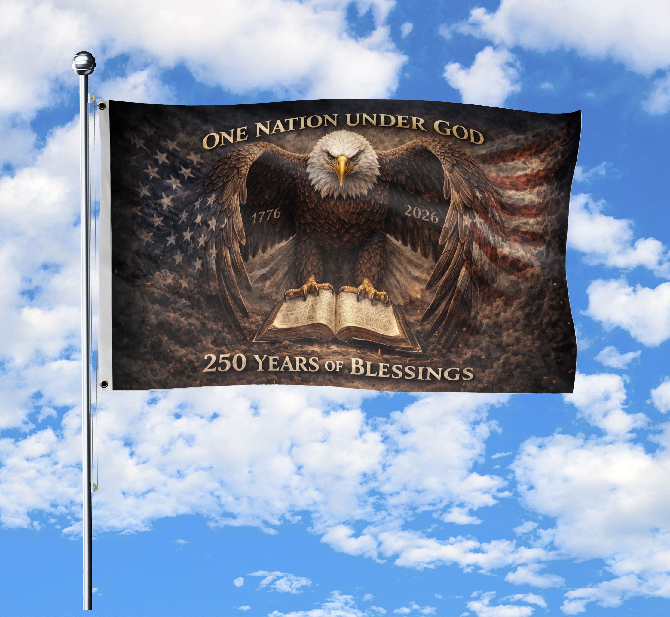 250 Years America Anniversary 1776-2026 Double Sided Flag – Eagle Holy Bible 250 Years of Blessings Religious Patriotic Banner