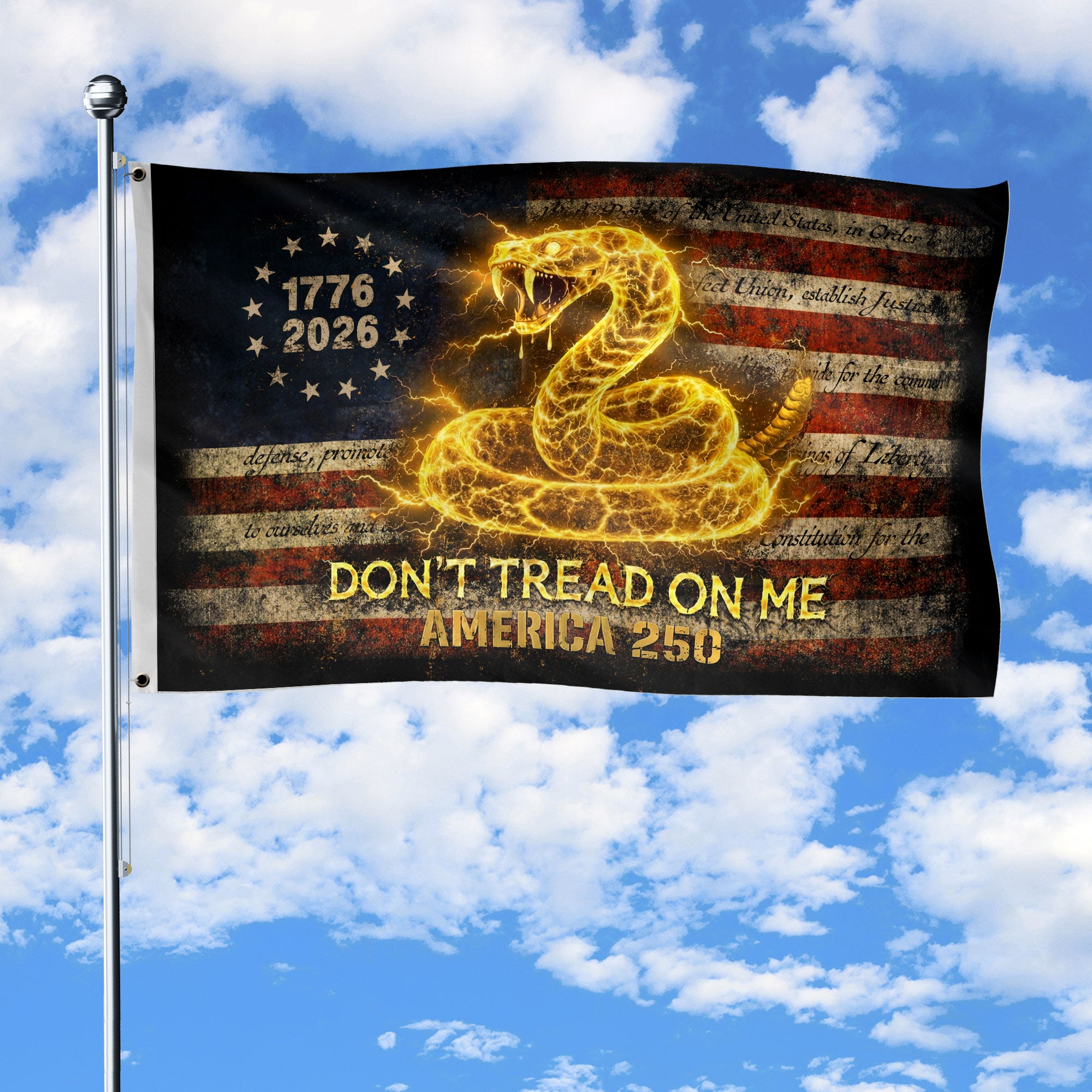 America 250th Anniversary Flag 1776-2026 Semiquincentennial – Don’t Tread On Me Gadsden Snake Patriotic USA Double Sided Banner