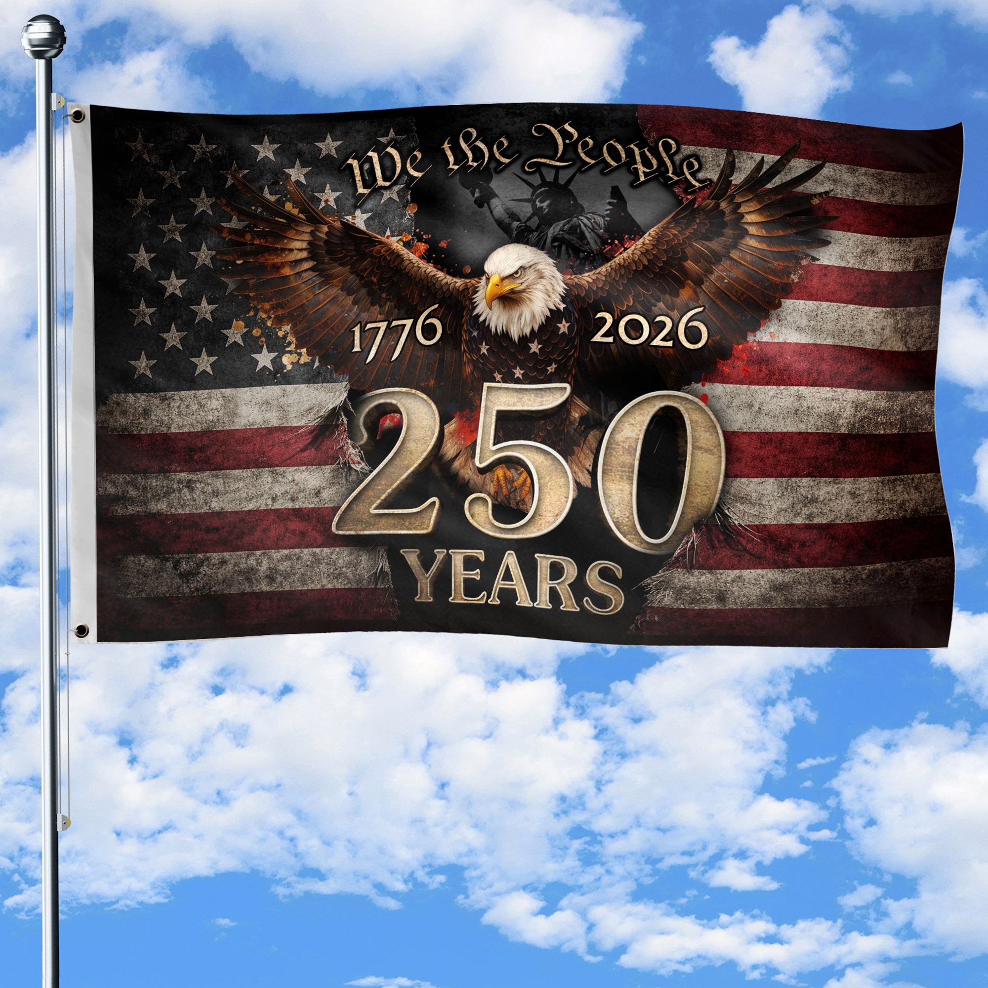 We The People 250 Years Flag 1776–2026 – Eagle Patriotic American Décor