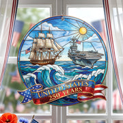United States 250 Years Naval History Ship and Aircraft Carrier Acrylic Suncatcher Ornament