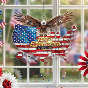 America 250th Anniversary 1776-2026 USA Map and Bald Eagle Acrylic Suncatcher Ornament