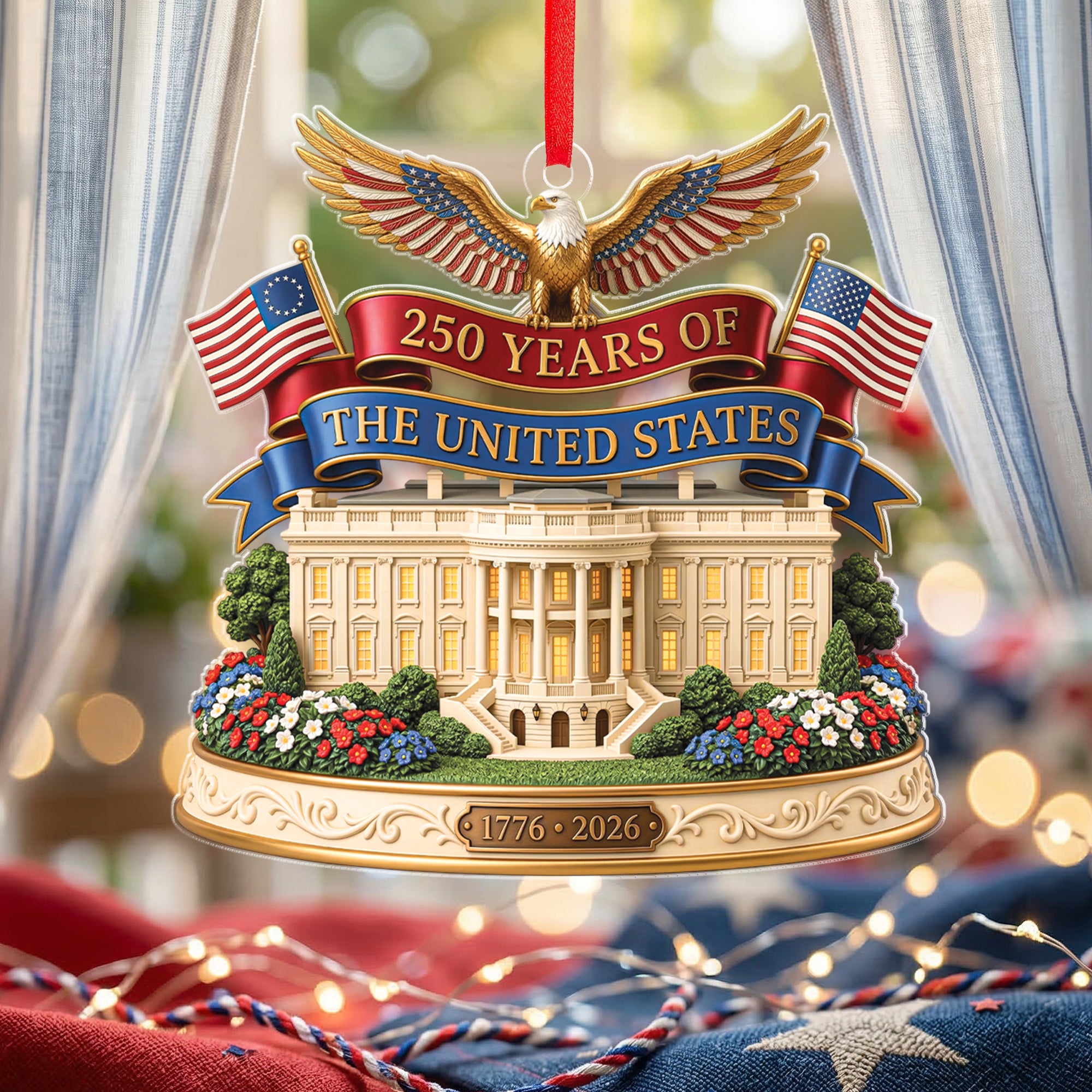 250 Years United States Ornament Patriotic Eagle White House Acrylic Decor 1776-2026