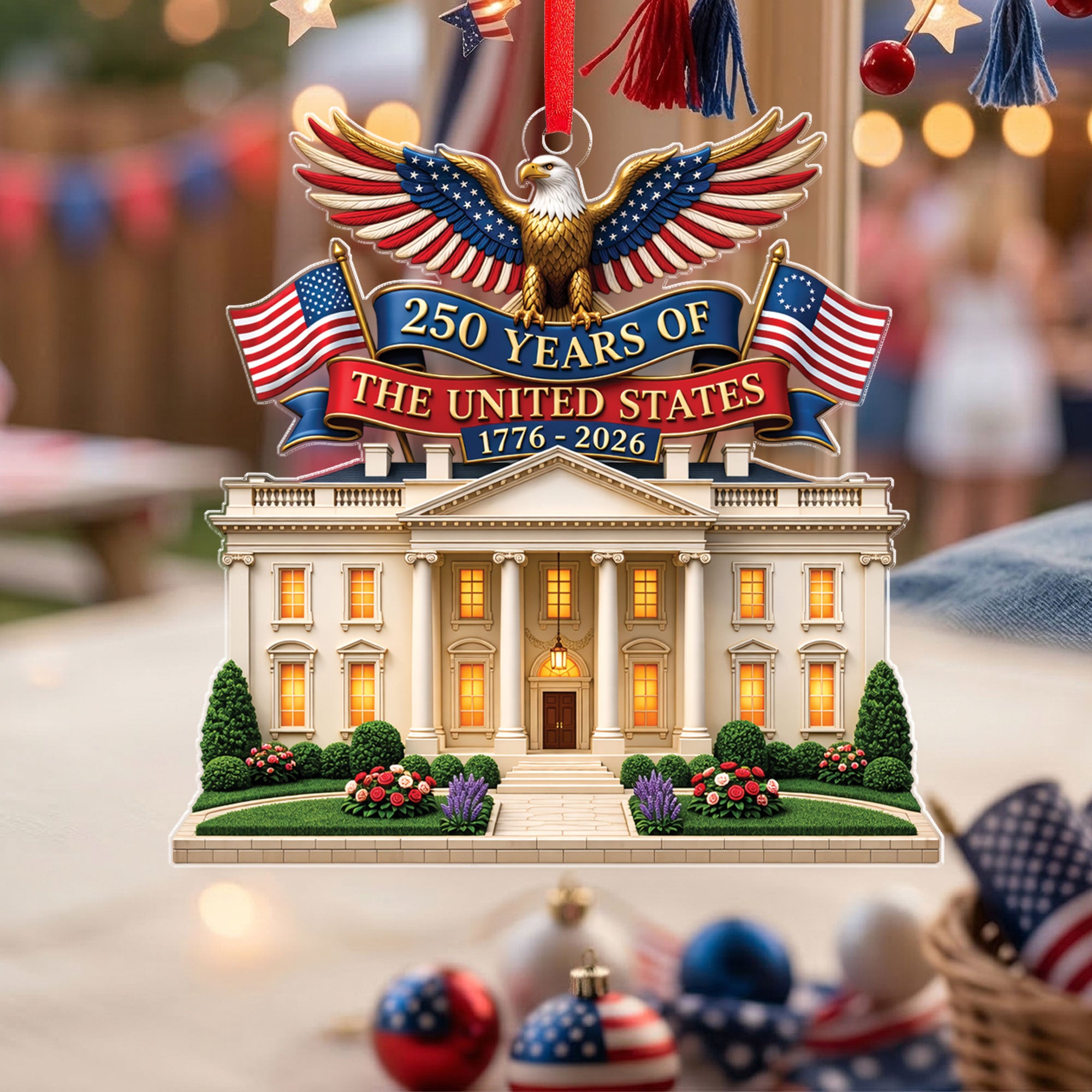 Patriotic Eagle 250 Years Ornament White House Acrylic Hanging Decor 1776 2026 Gift