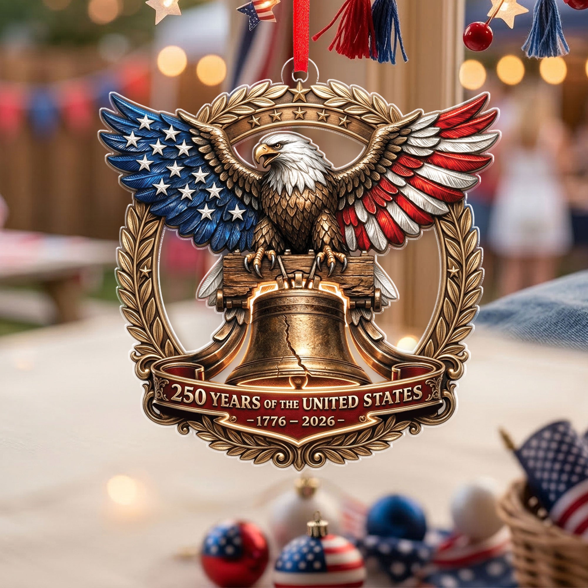 United States 250 Years 1776-2026 Liberty Bell Laurel Wreath Acrylic Ornament Gift