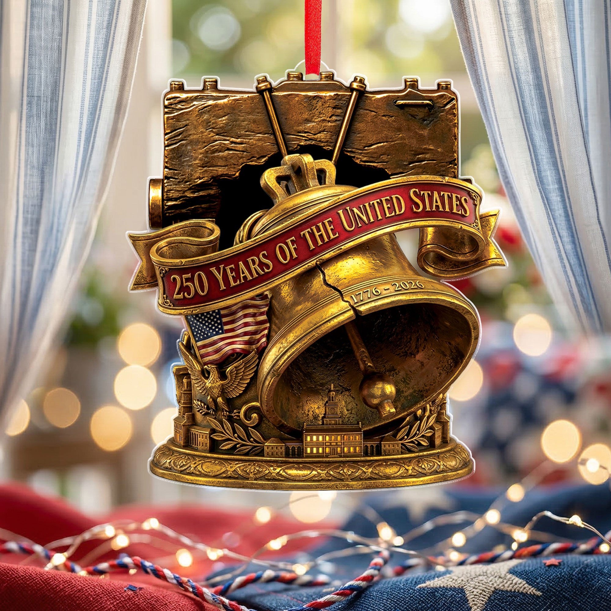 250 Years United States 1776-2026 Antique Bronze Liberty Bell Acrylic Ornament Gift