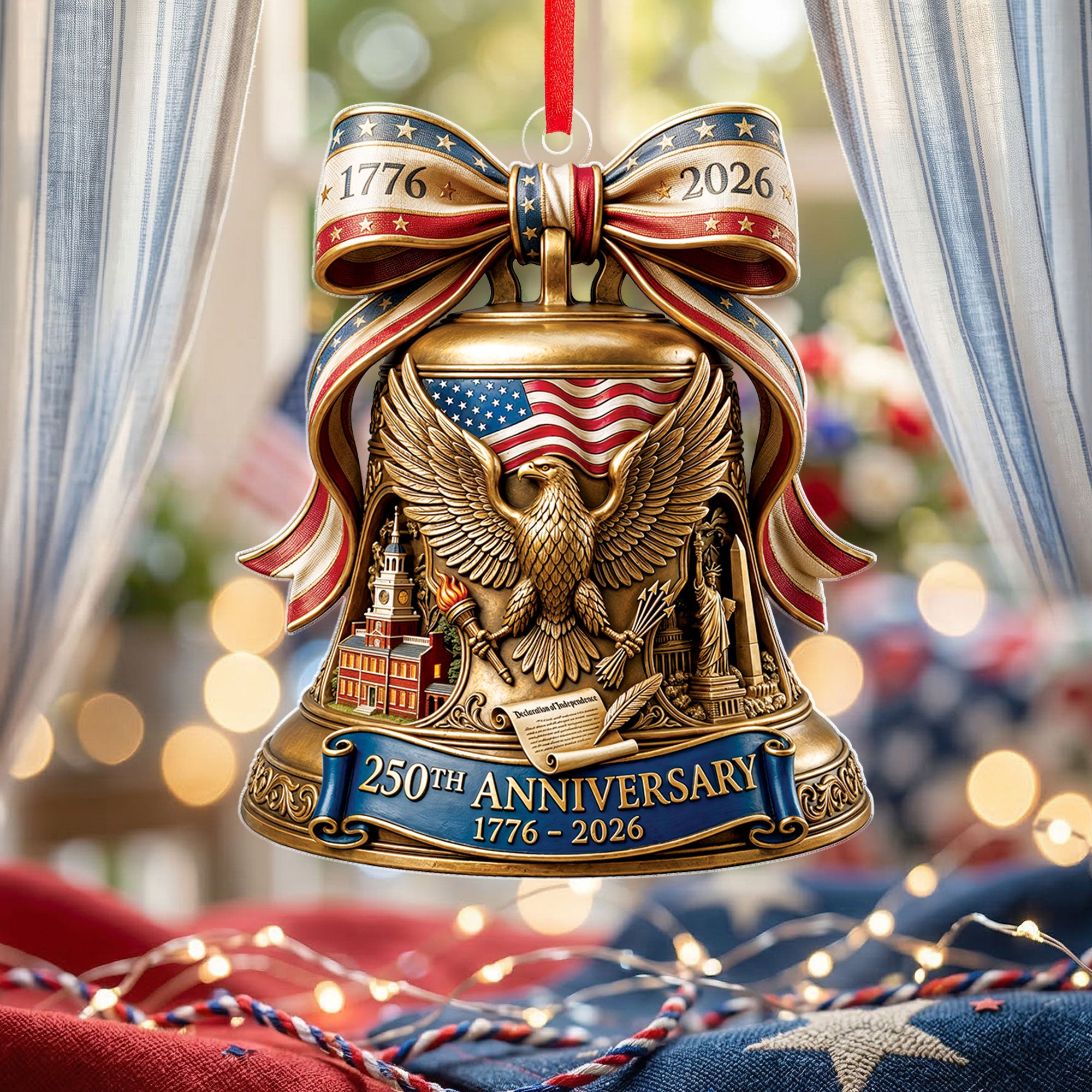 250th Anniversary 1776-2026 Liberty Bell Eagle Stars Bow Flat Acrylic Ornament Gift