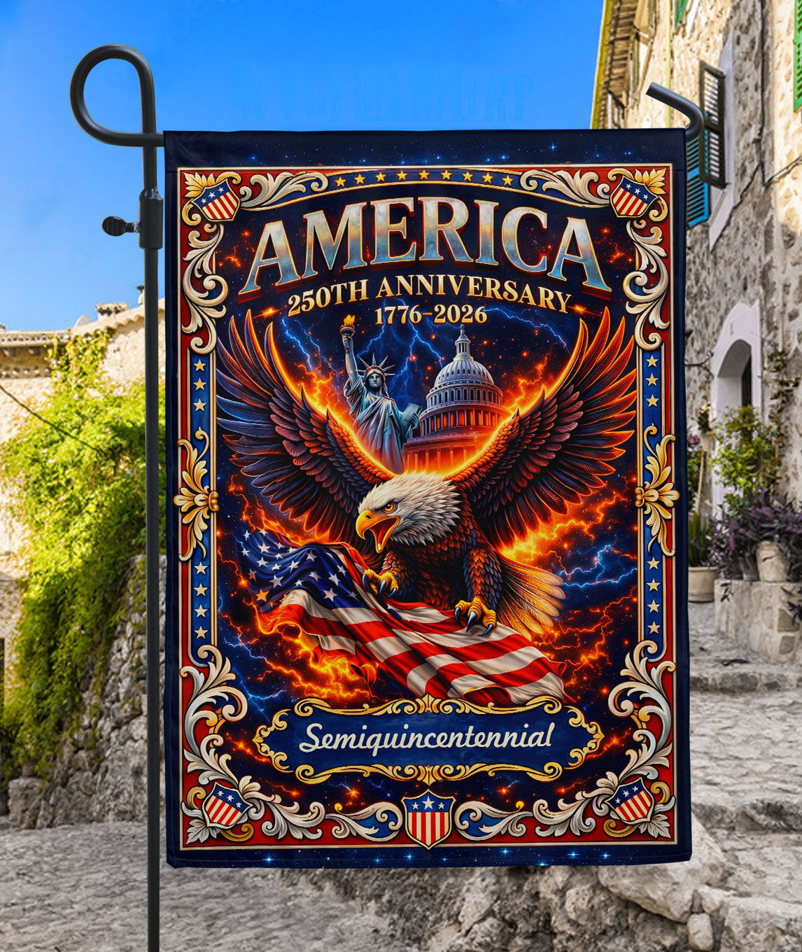 United States 250th Anniversary Garden Flag Patriotic Eagle Statue Of Liberty Yard Decor 12x18inch