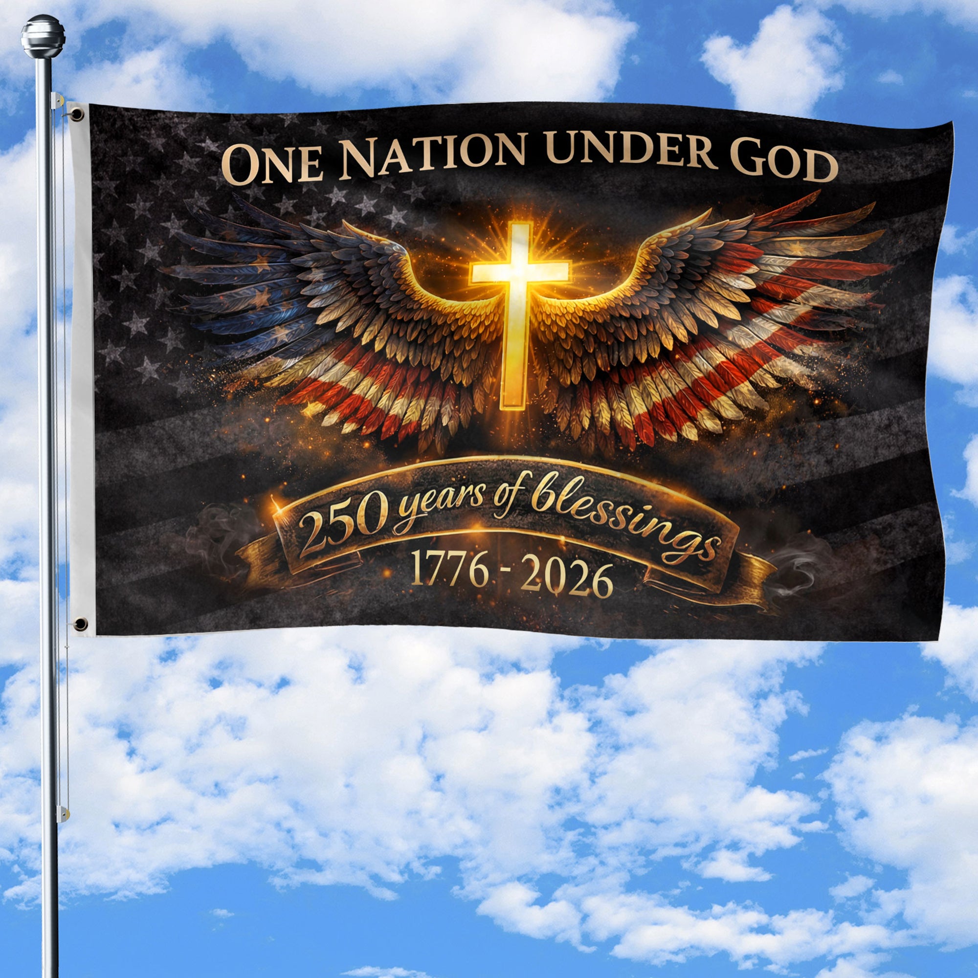 We The People Cross Flag 1776–2026, Christian Patriotic Garden Flag, 250 Years of Faith and Freedom Outdoor Décor 3x5ft
