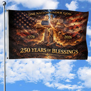 250 Years of Blessings Flag 1776-2026 One Nation Under God Christian Cross USA Banner 3x5ft