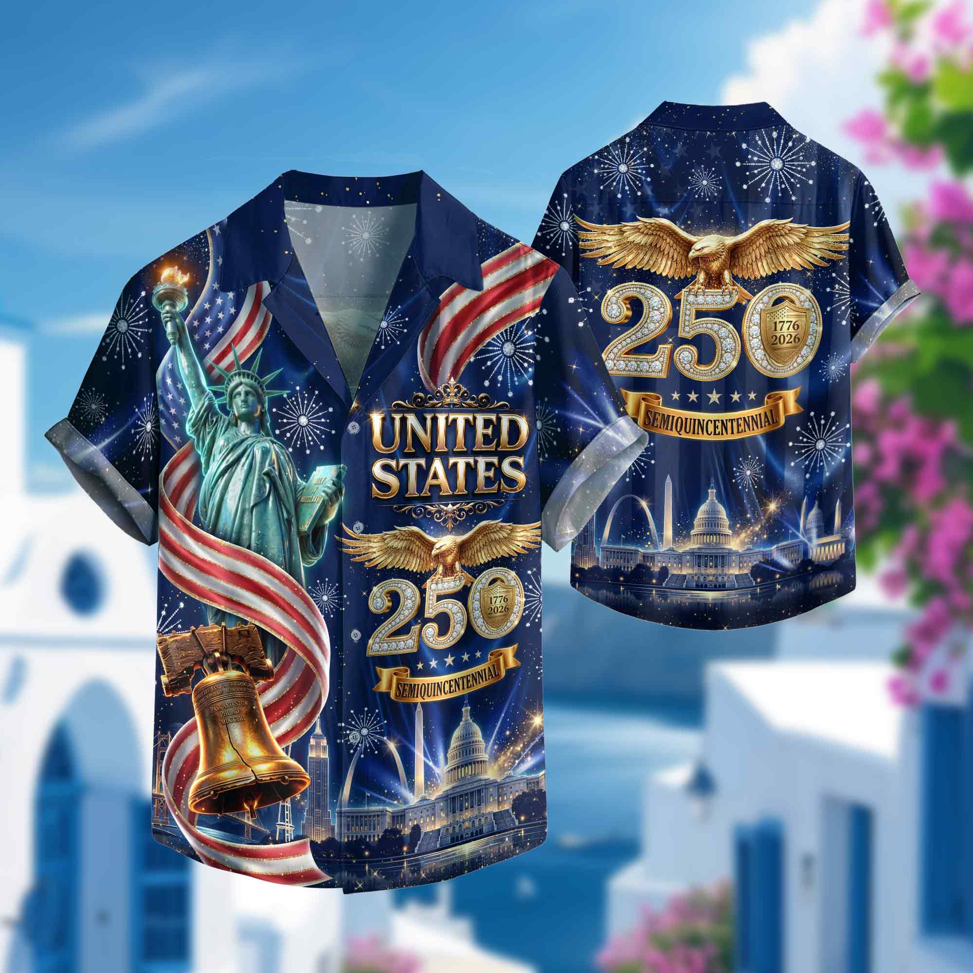 United States 250 Years Hawaiian Shirt Patriotic Eagle Liberty Bell Independence Day Gift