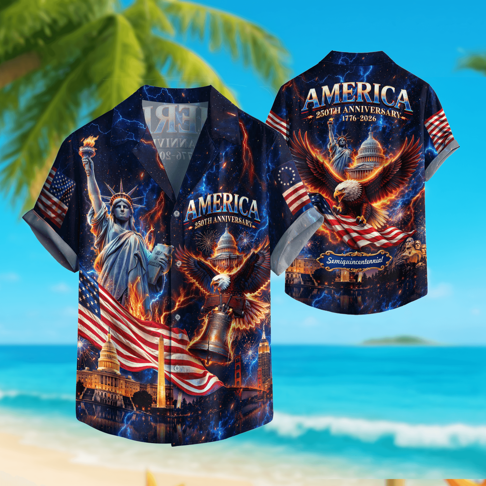 Hawaiian Shirt Patriotic 1776 2026 Eagle Liberty Bell 4th Of July Independence Day
