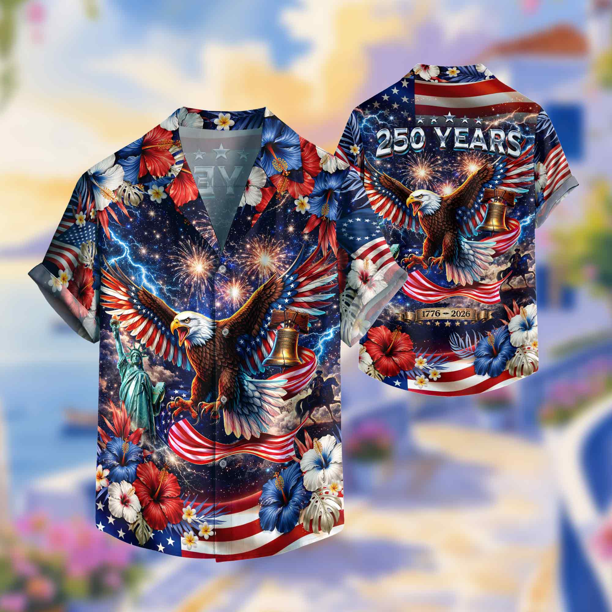 250 Years Hawaiian Shirt Patriotic 1776 2026 Eagle Independence Day Liberty Bell