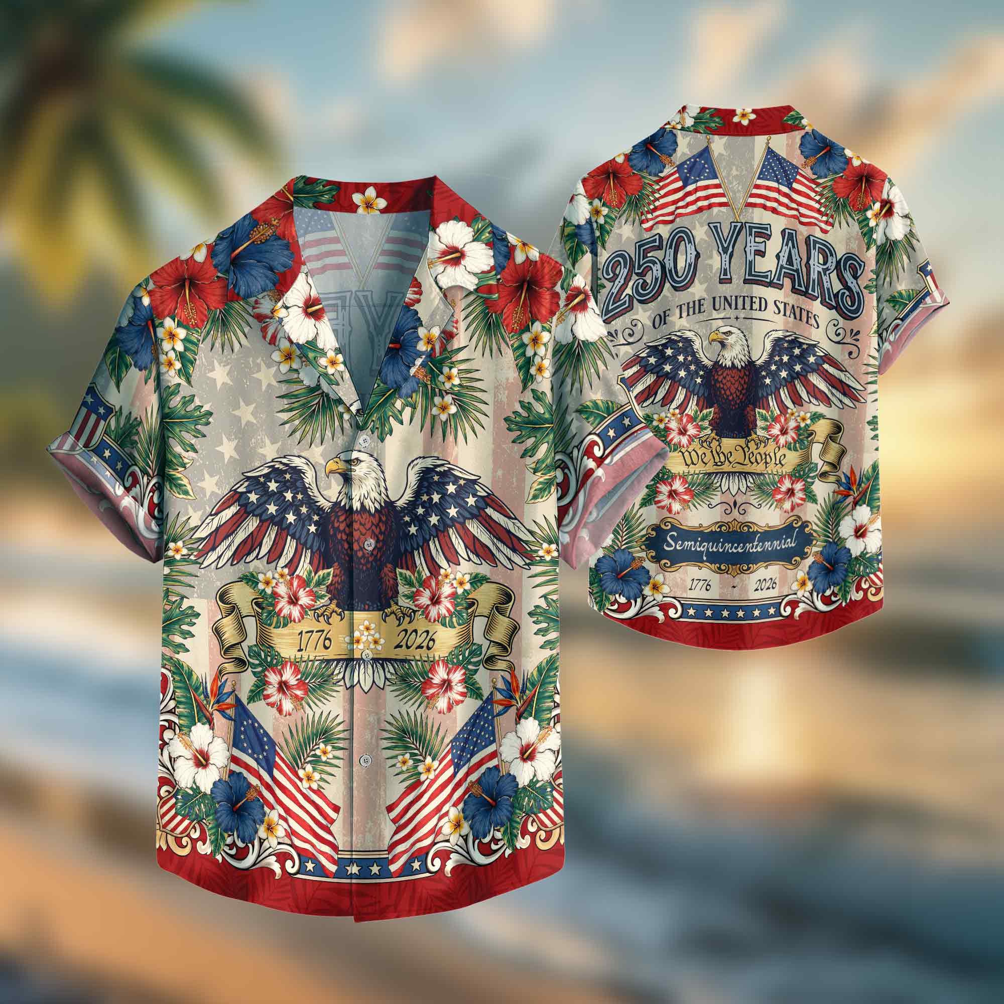 250 Years Hawaiian Shirt Vintage Patriotic 1776 2026 Eagle Independence Day