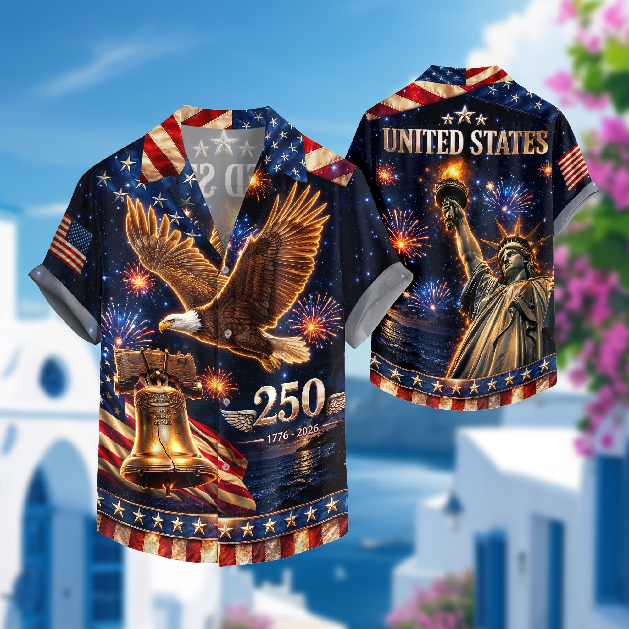 United States 250 Years Hawaiian Shirt Bald Eagle Statue Of Liberty Patriotic Gift