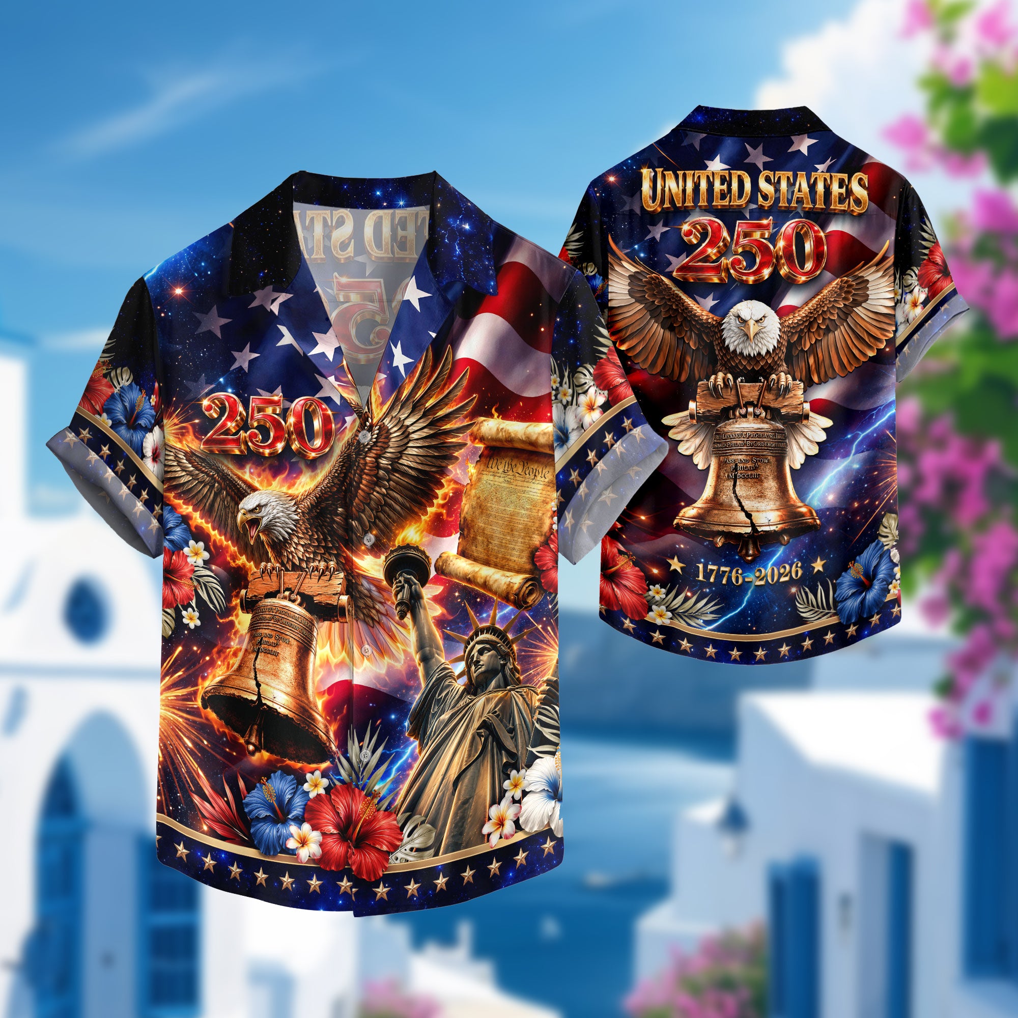 United States 250 Hawaiian Shirt Patriotic Eagle Liberty Bell Independence Day Gift