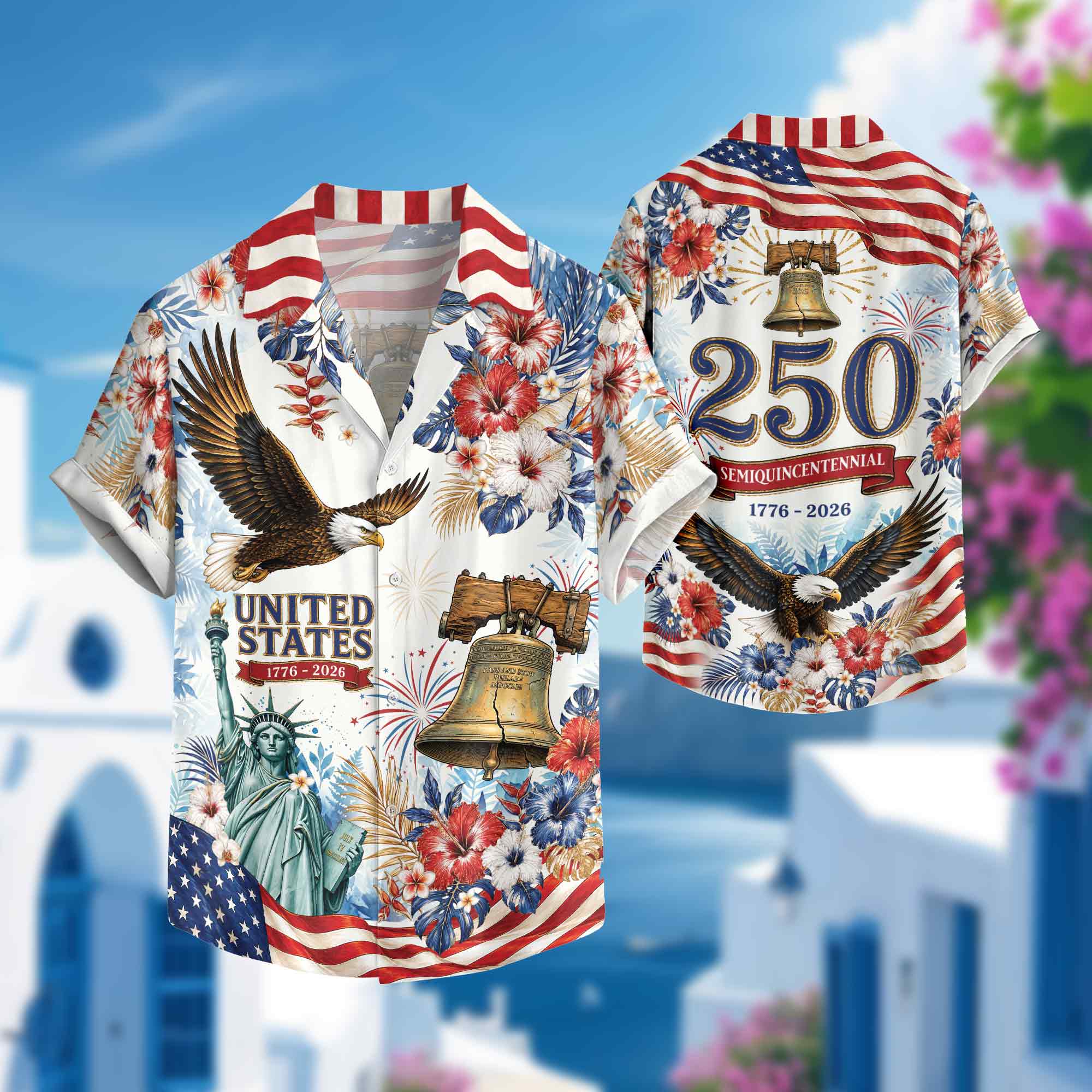 Patriotic 250 Years Hawaiian Shirt American Flag Eagle Independence Day Apparel