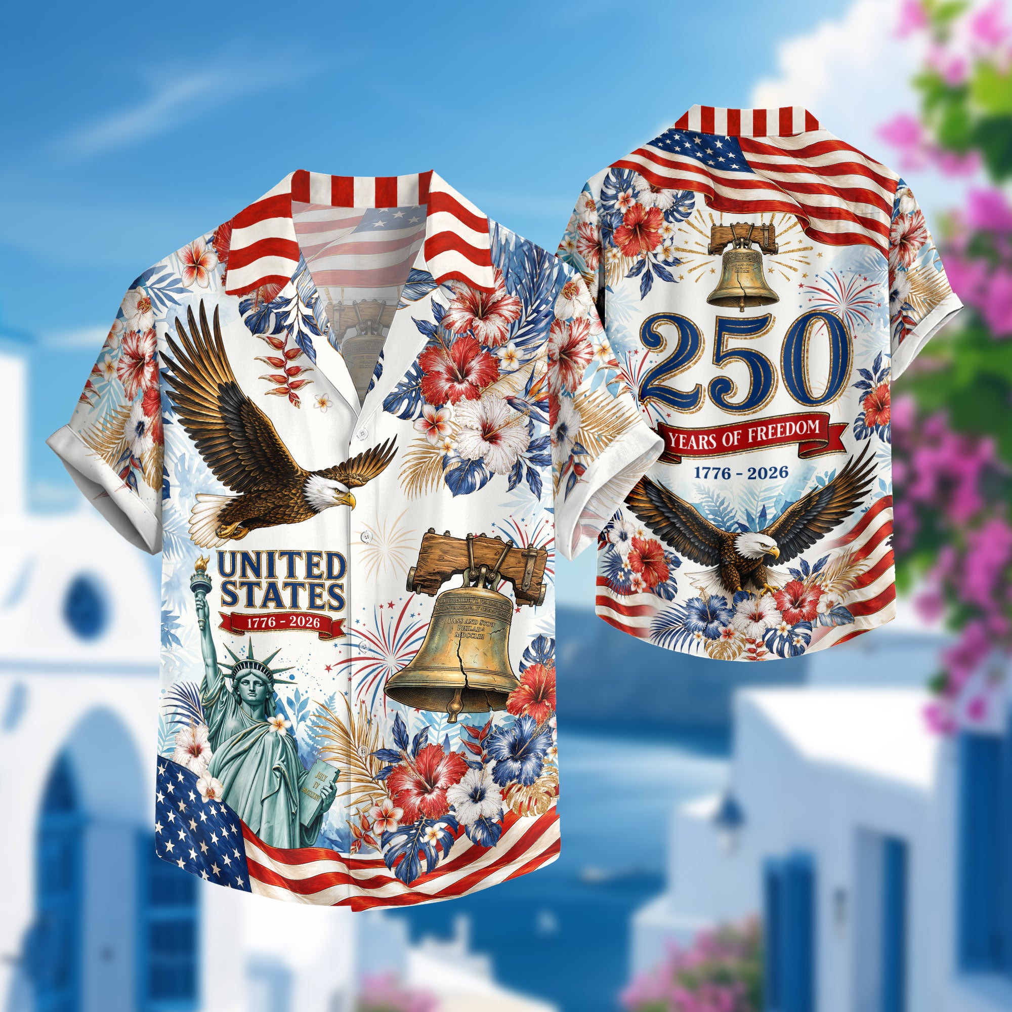 Patriotic 250 Years Hawaiian Shirt American Flag Eagle Independence Day Apparel