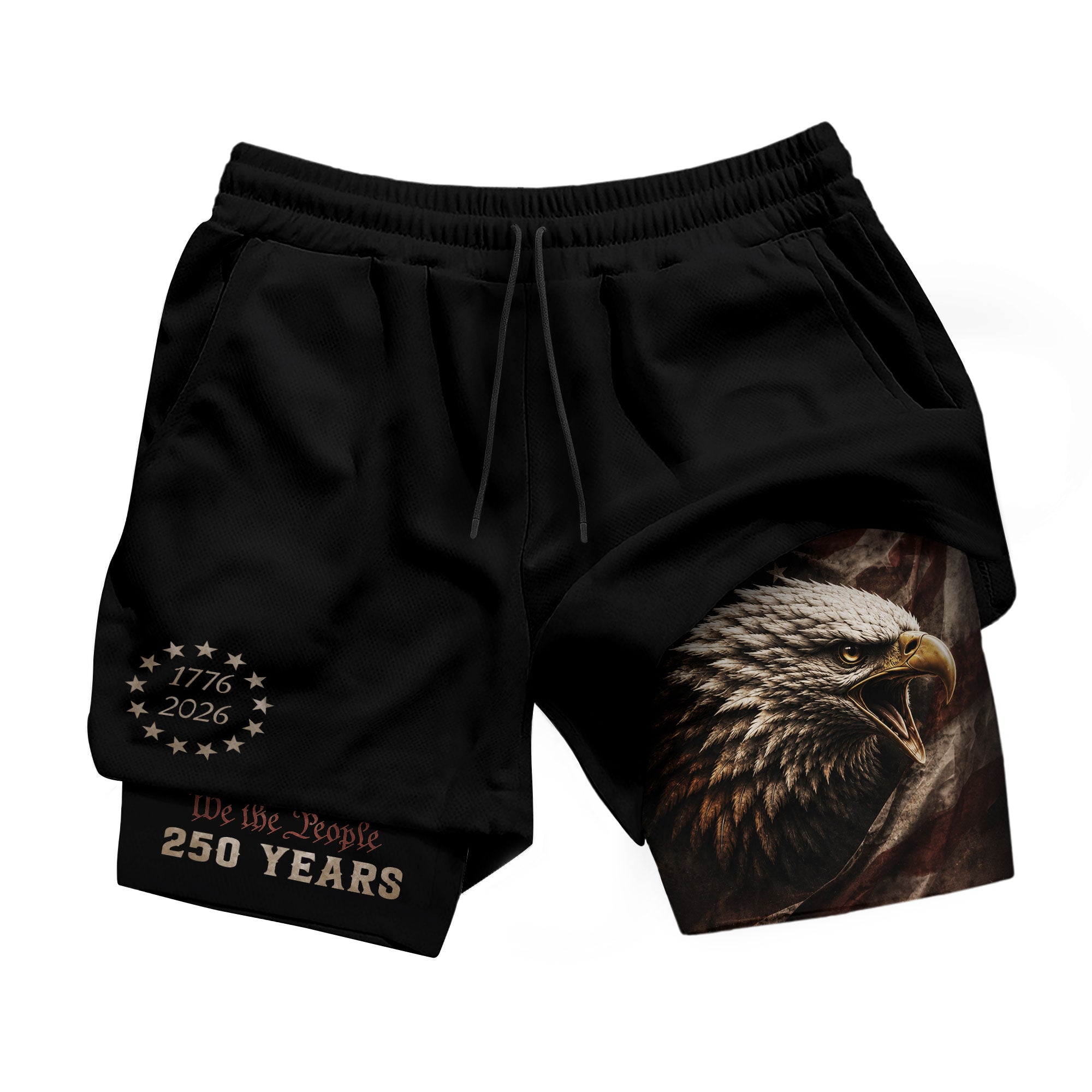 Gym Shorts Men Patriotic 1776 2026 We The People Freedom Eagle Compression Mesh