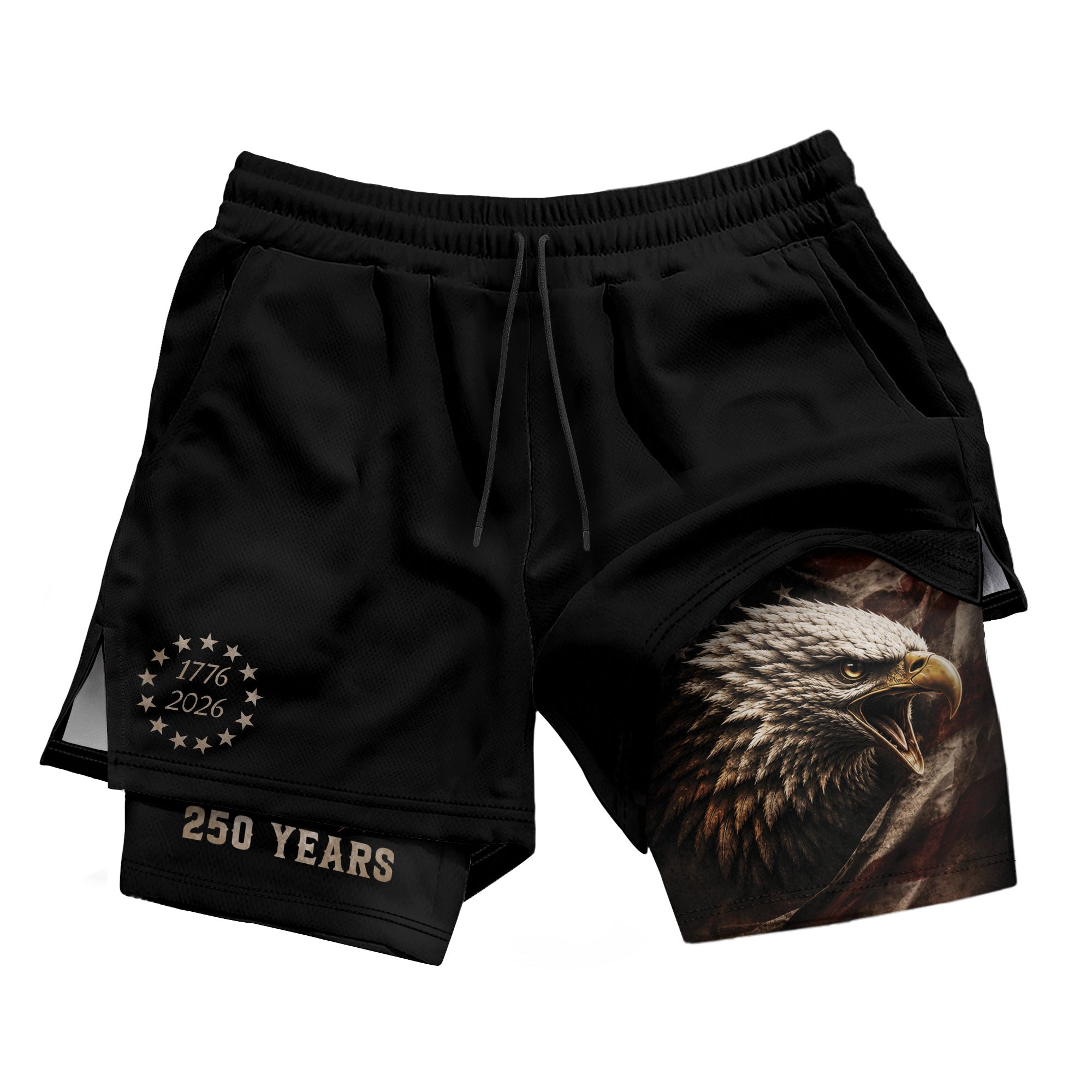 Gym Shorts Men Patriotic 1776 2026 We The People Freedom Eagle Compression Mesh - Rust Field Wear