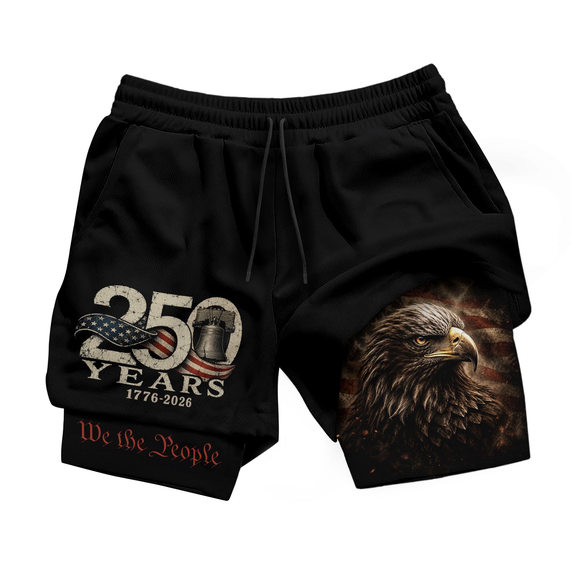 Gym Shorts Men Patriotic Liberty Bell Eagle 1776 2026 We The People Mesh Workout
