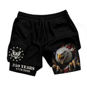 250 Years Eagle Gym Shorts 1776-2026 Patriotic American Flag Workout Shorts