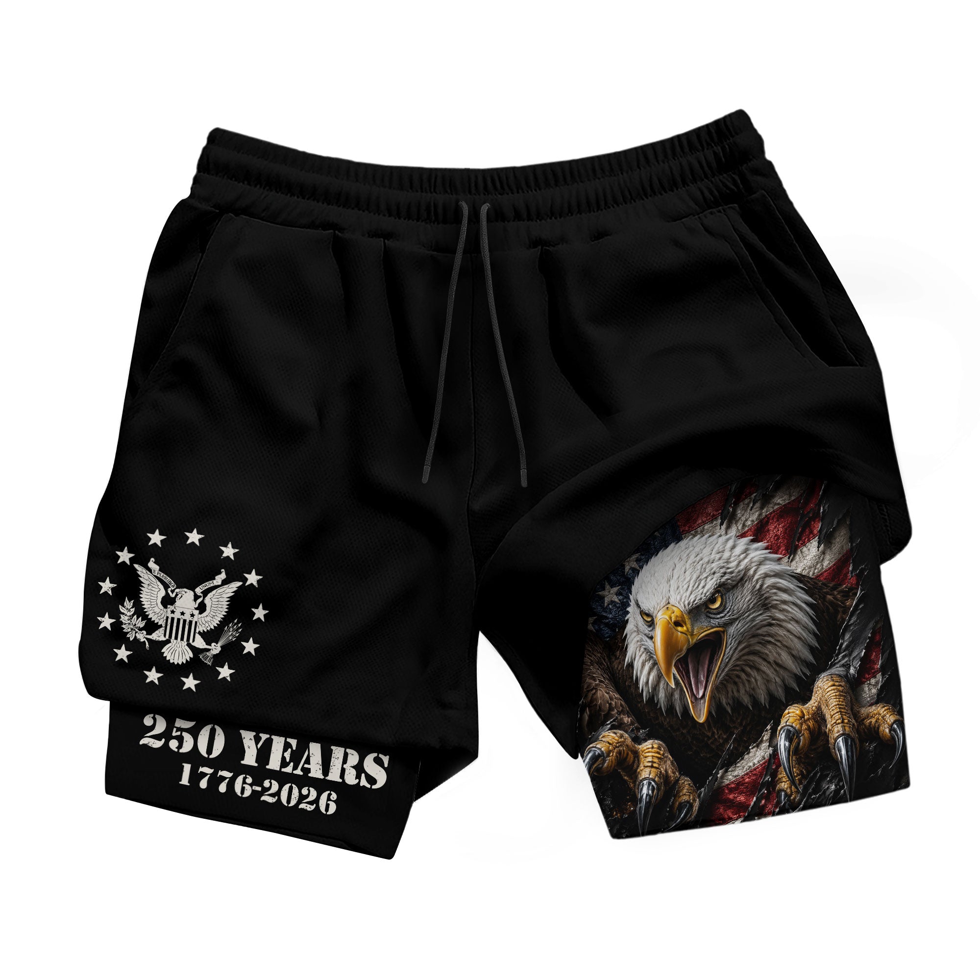 250 Years Eagle Gym Shorts 1776-2026 Patriotic American Flag Workout Shorts