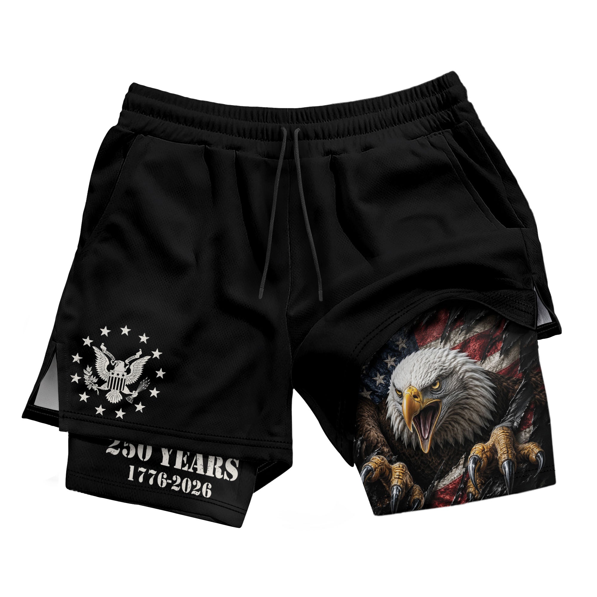 250 Years Eagle Gym Shorts 1776-2026 Patriotic American Flag Workout Shorts - Rust Field Wear
