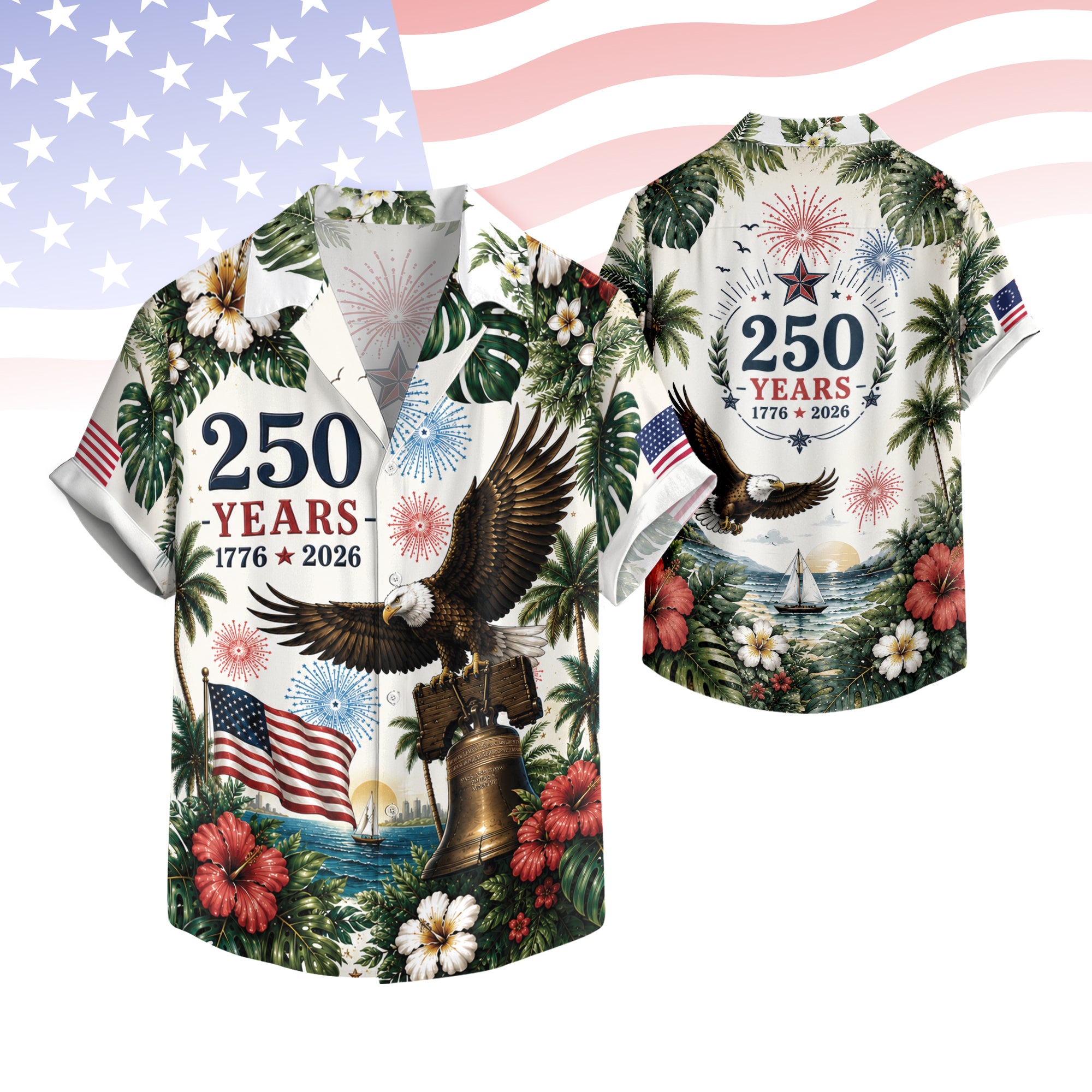 United States 250 Years Hawaiian Shirt Patriotic Eagle Tropical Independence Day Gift
