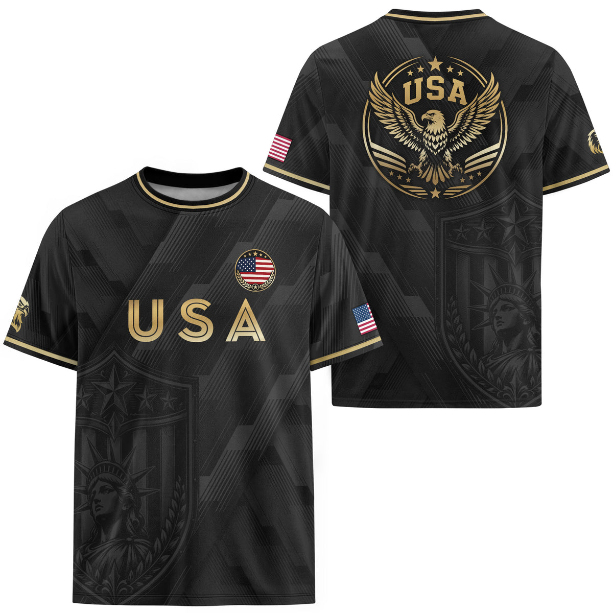 Black Adult Soccer Jersey Gold Style Iconic USA Eagle Graphic Team Training Shirt - Rust Field Wear