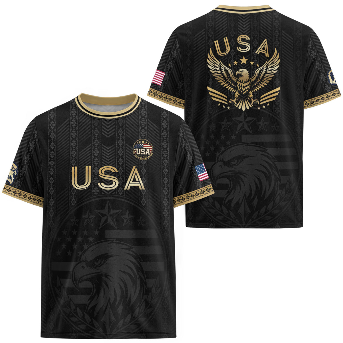 Elite Black Adult Soccer Jersey Edition Eagle Emblem Patriotic Athletic Sport Top - Rust Field Wear