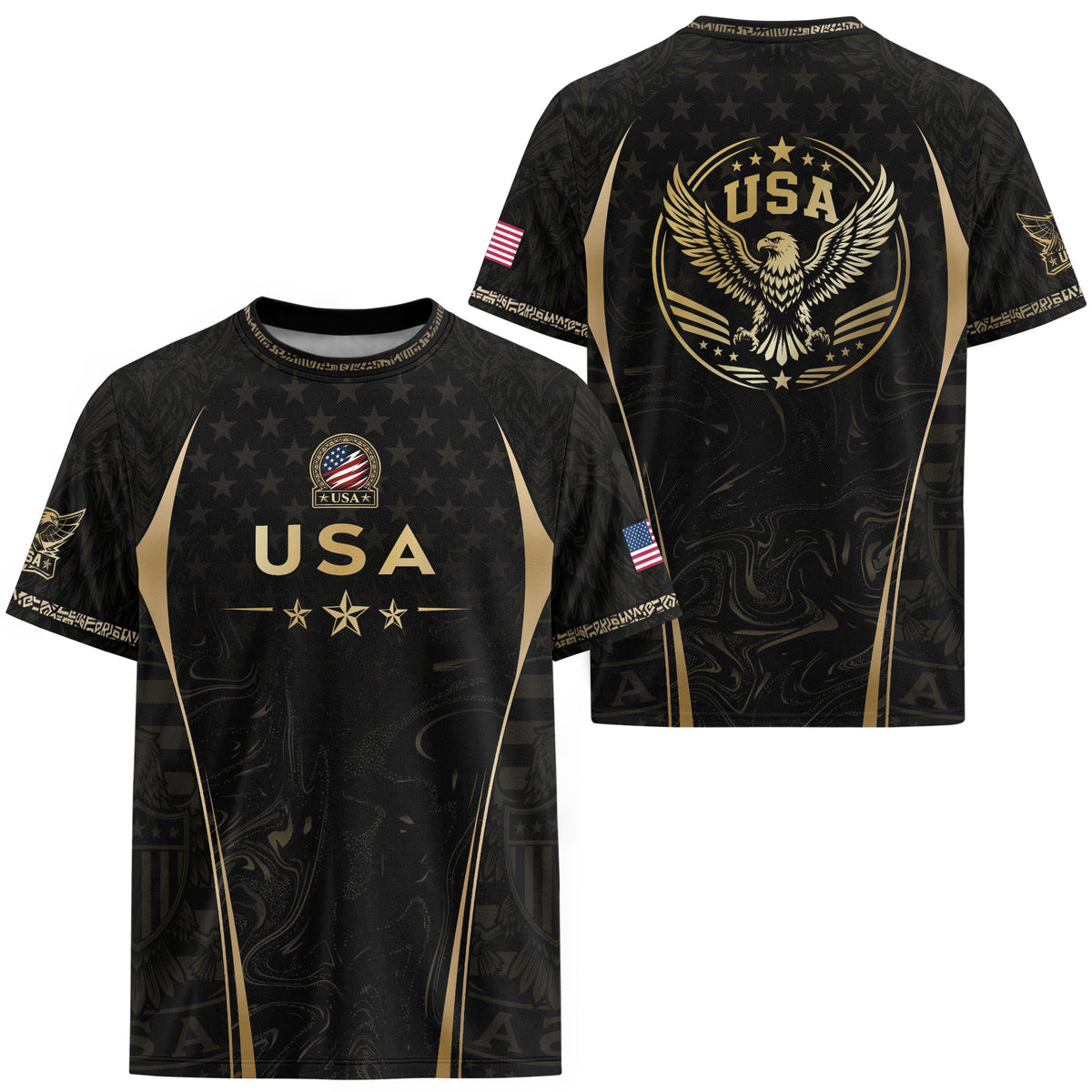 Adult Soccer Jersey Black Gold Style Iconic USA Eagle Graphic Team Training Shirt - Rust Field Wear